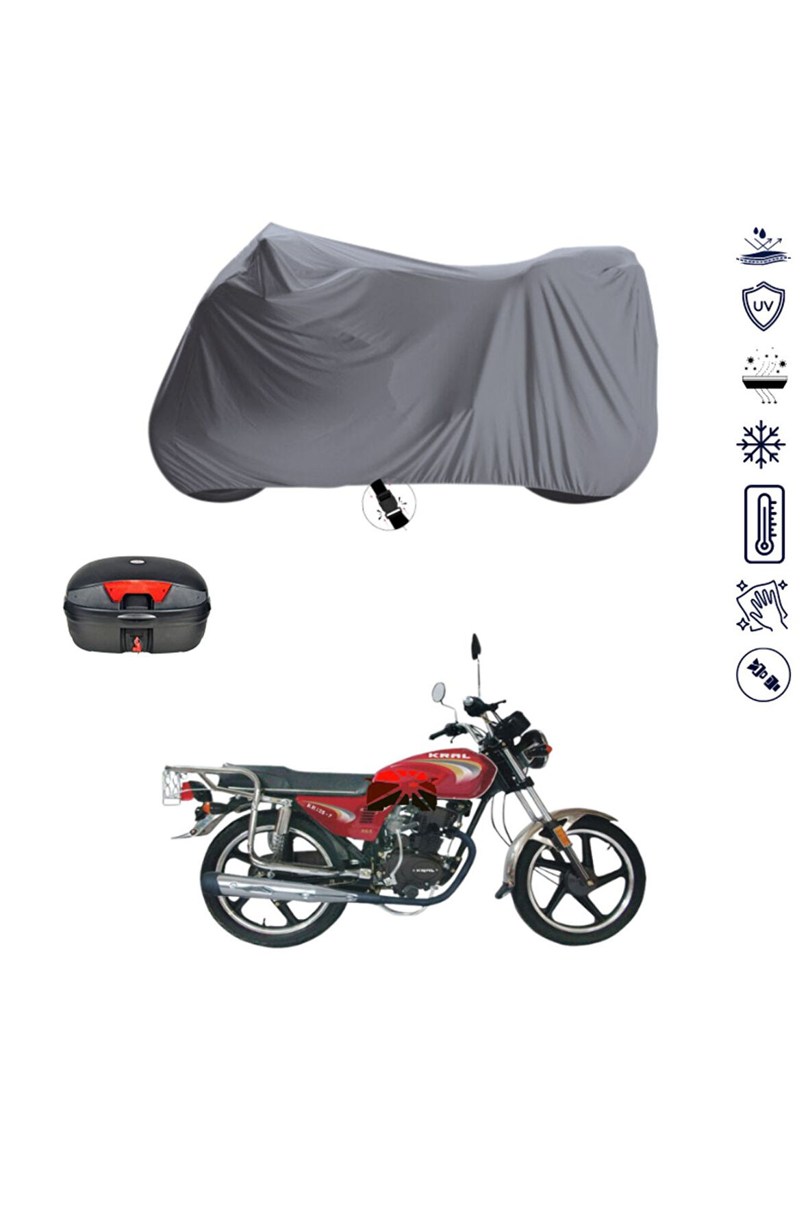 Kral KR-125-7 Uyumlu Çantalı  Motor Motosiklet Brandası Bağlantı Tokalı 4 Mevsim Su Geçirmez