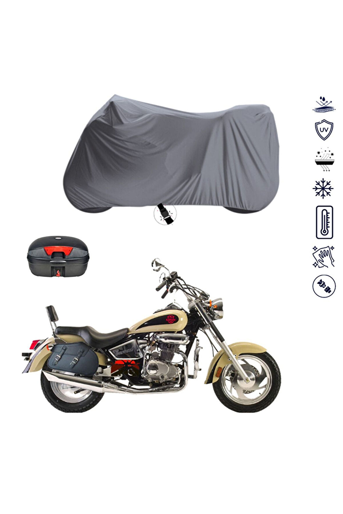 KANUNİ CARACAL 200 Arka Çanta Uyumlu  Motor Motosiklet Brandası Bağlantı Tokalı 4 Mevsim Su Geçirmez