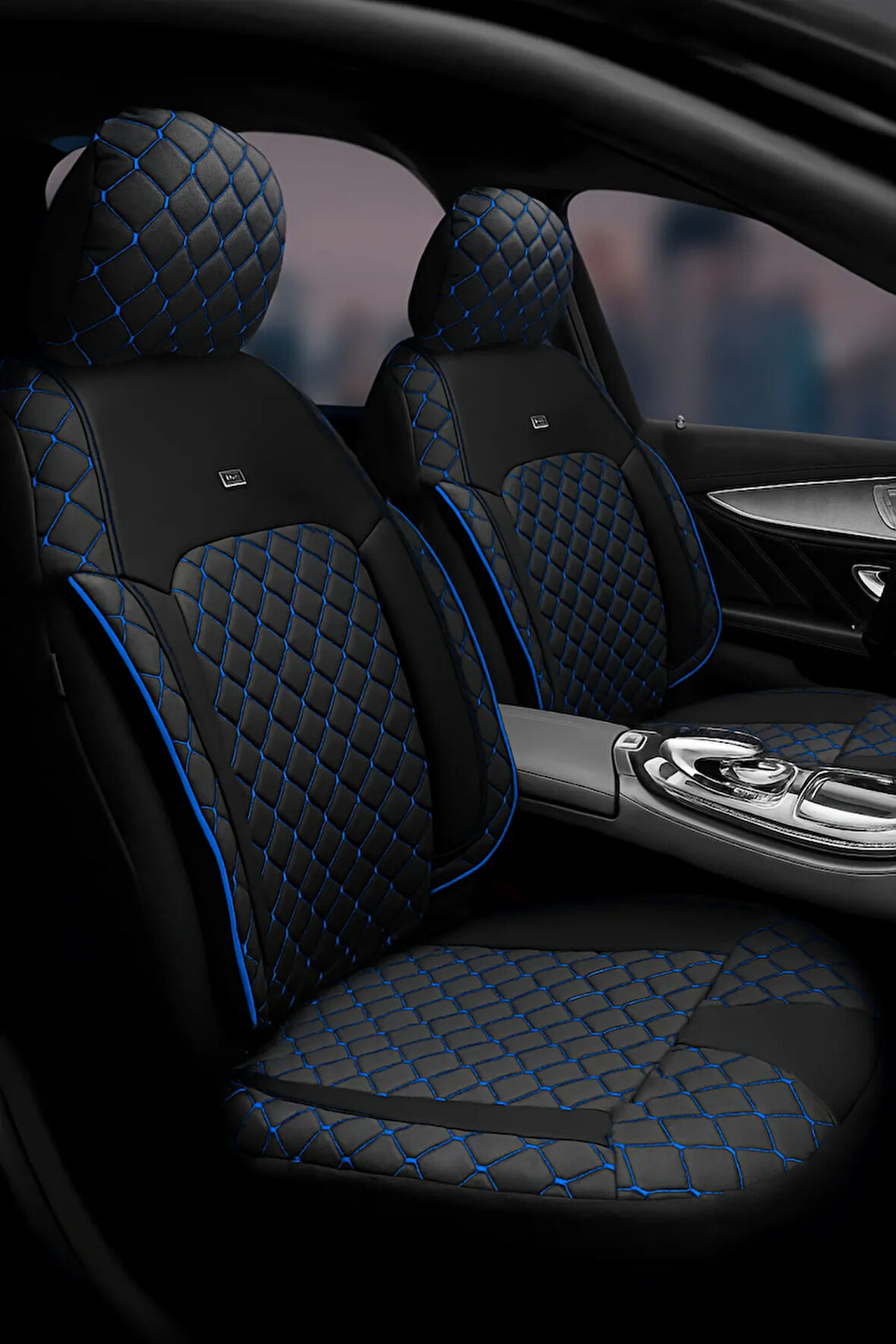 Fiat Egea Sedan 2015–Sonrası Monaco Serisi Eviza Siyah Mavi Koltuk Kılıfı