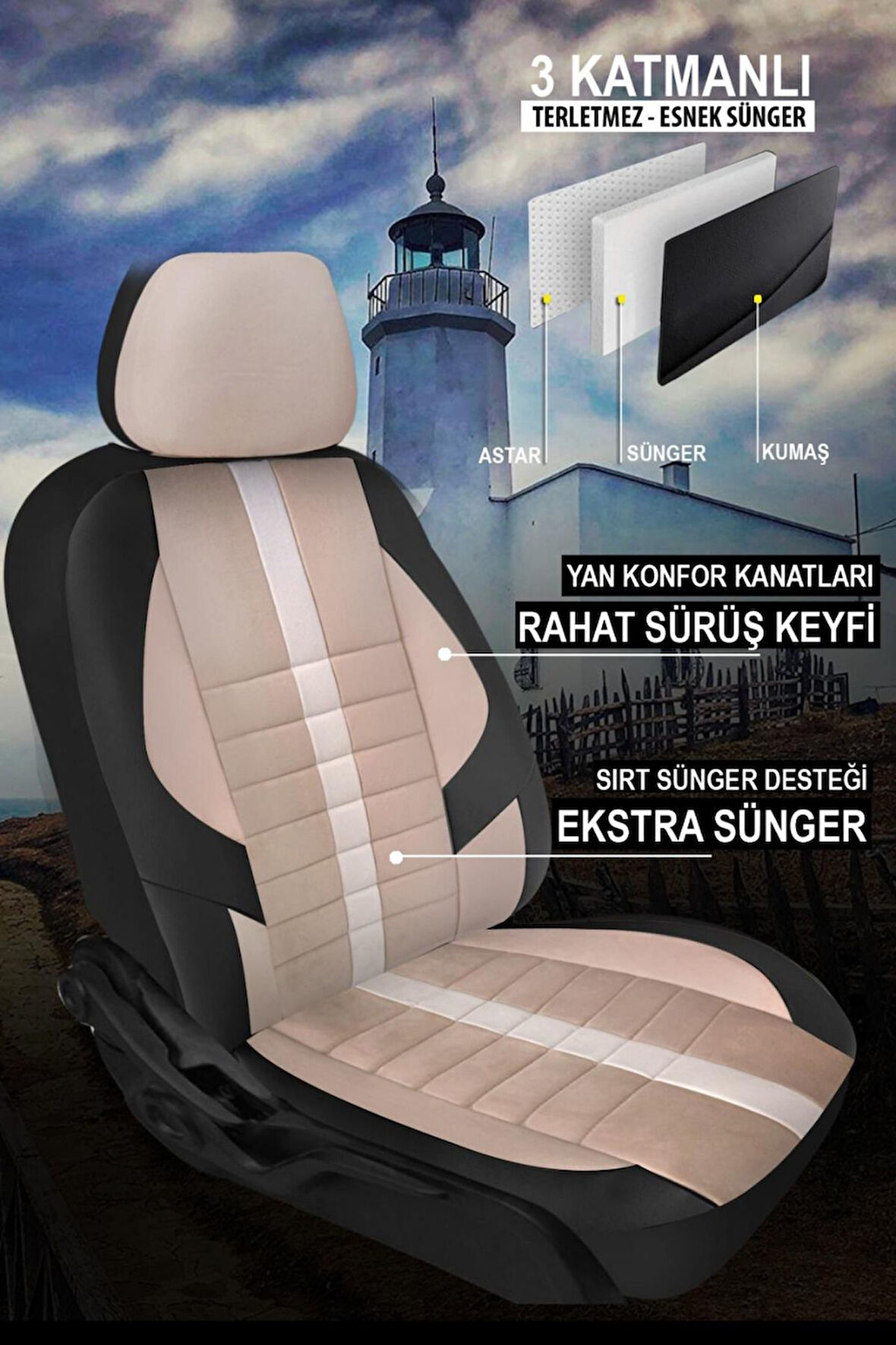 Honda Civic Sedan 2012-2015  Aracınıza Uyumlu Krem Velür Serisi Deri Kılıf
