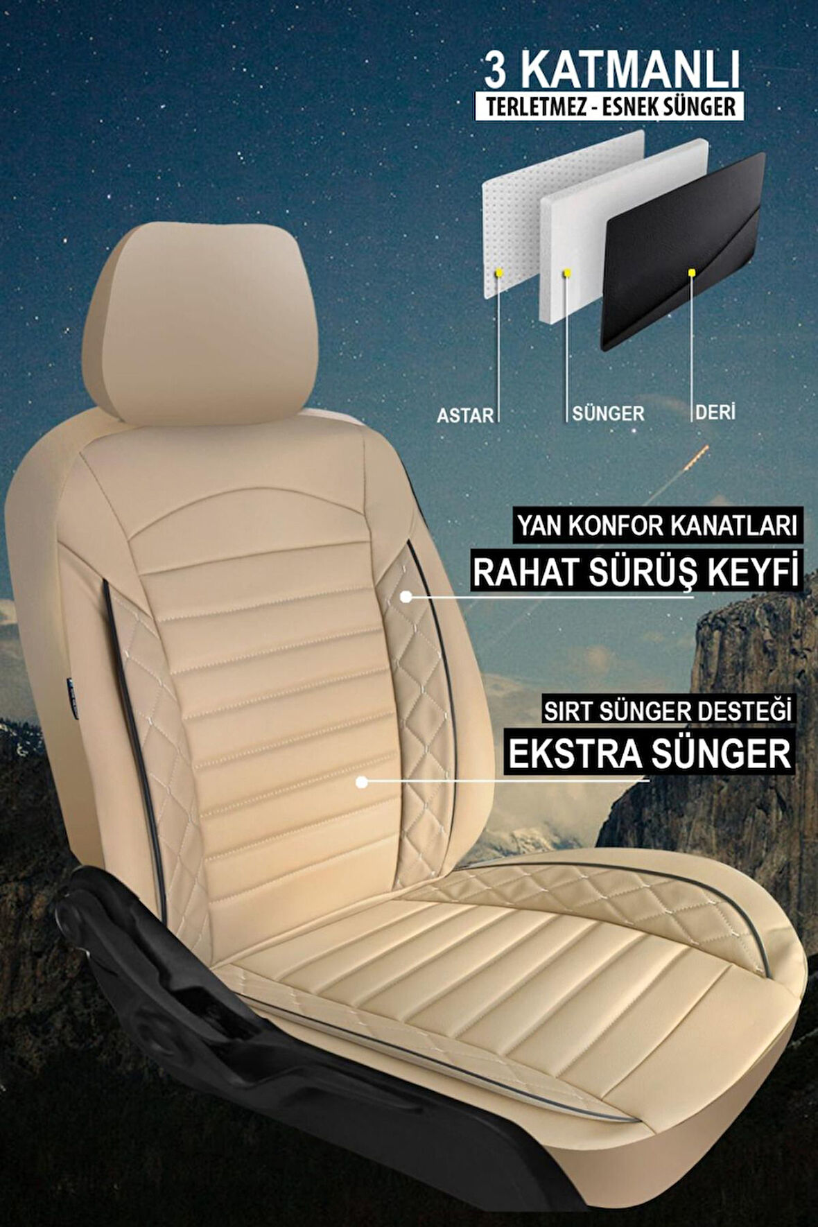 Seat Ibiza Hatchback 2009-2012  Aracınıza Uyumlu Bej Nova Serisi Deri Kılıf