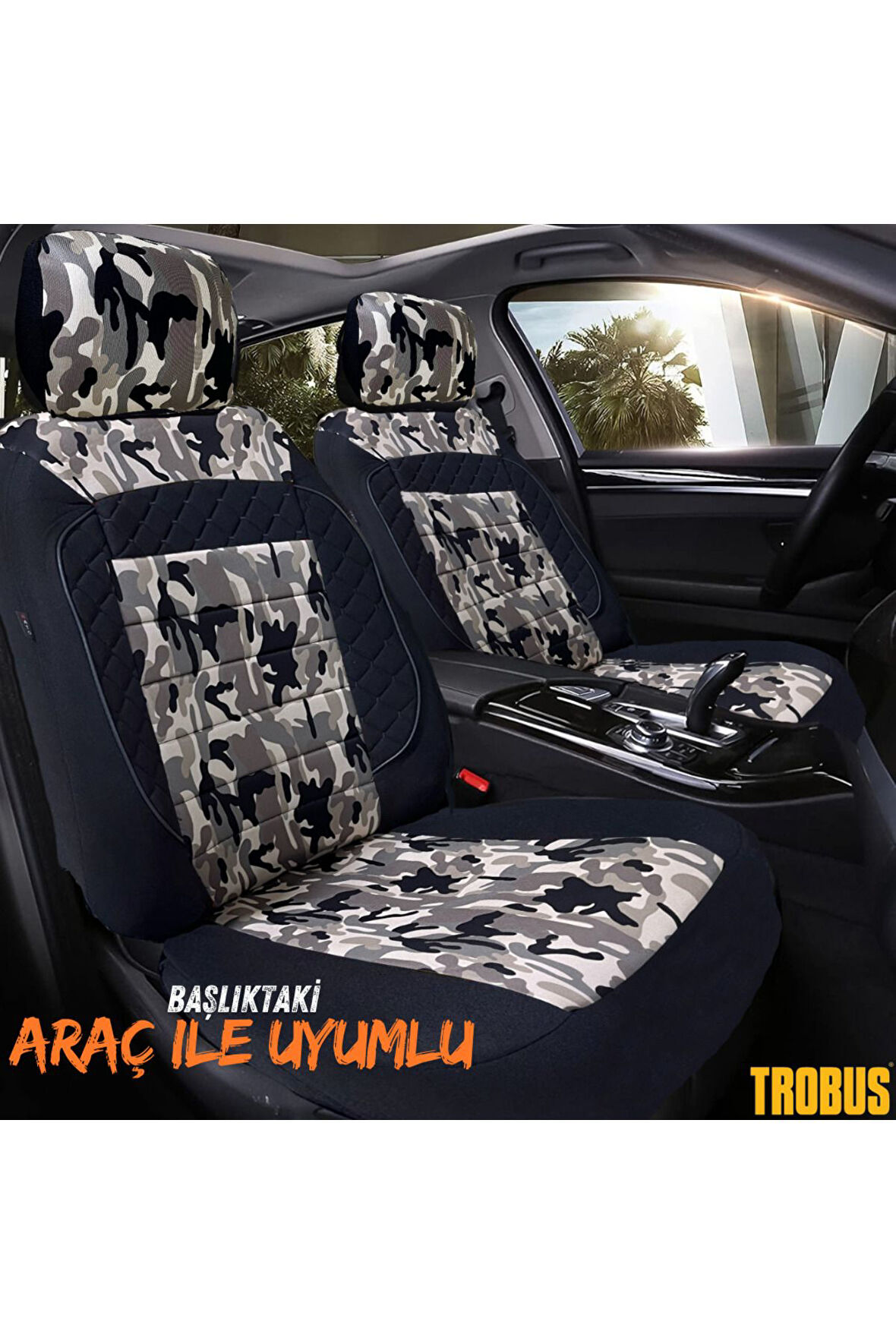 Renault Master Çift Kabin 6+1 2011 Uyumlu Outdor Temalı Koltuk Kılıfı Gri Siyah