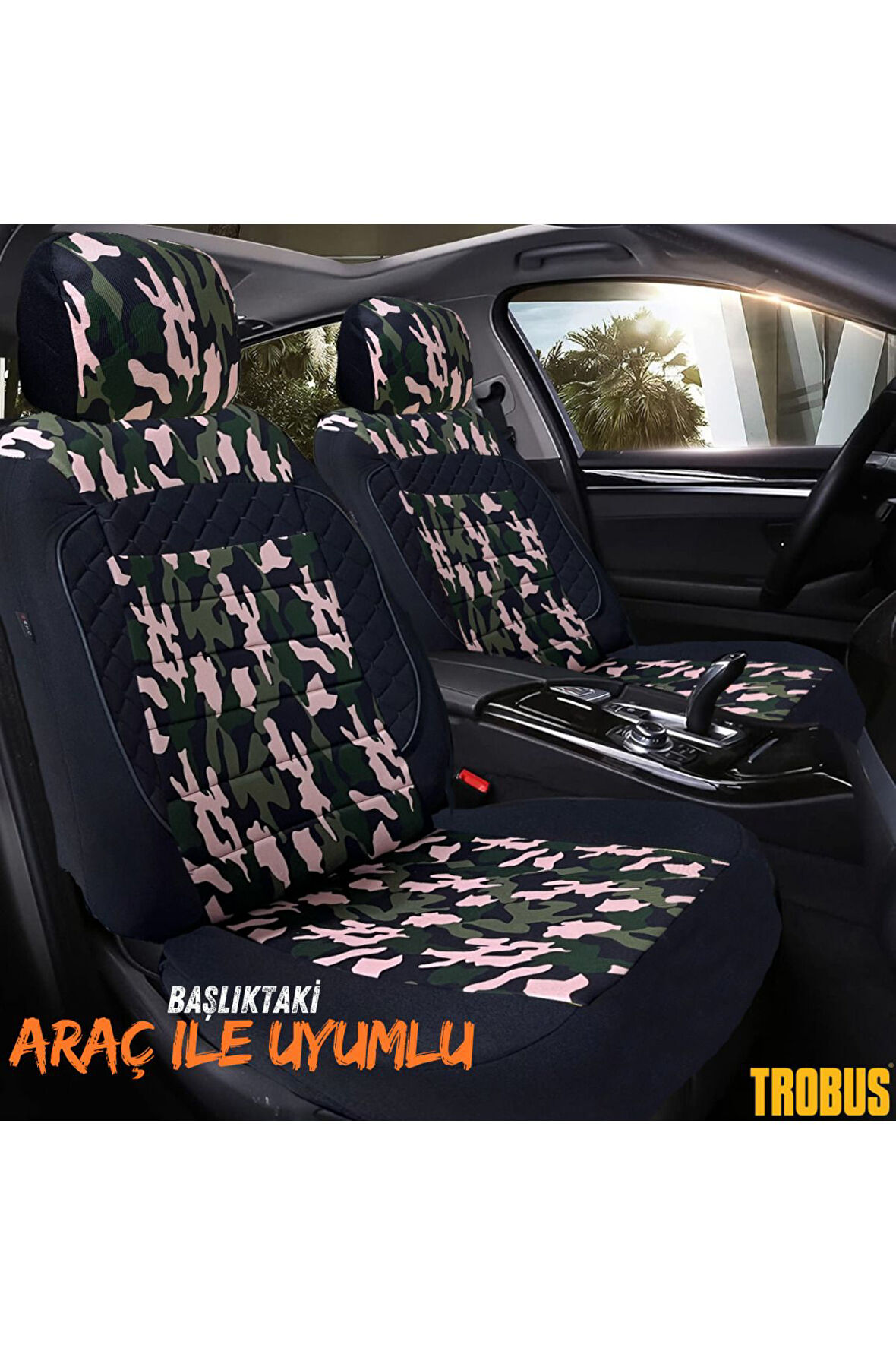 Renault Master Çift Kabin 6+1 2011 Uyumlu Outdor Temalı Koltuk Kılıfı Siyah Yeşil