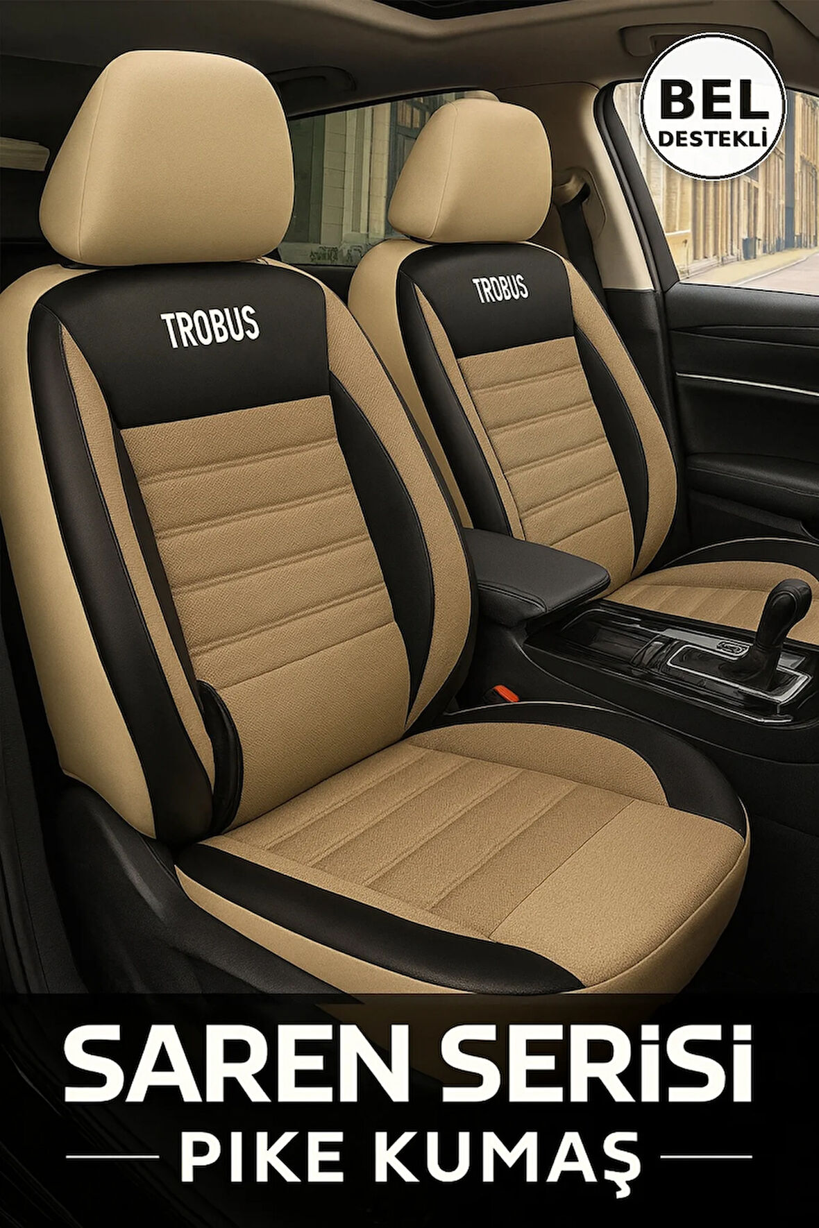 Tegin Üniversal Saren Serisi Oto Koltuk Kılıfı 5’li Set – Airbag & Kolçak Uyumlu, 3 Katman, Pike+Lakost+Deri