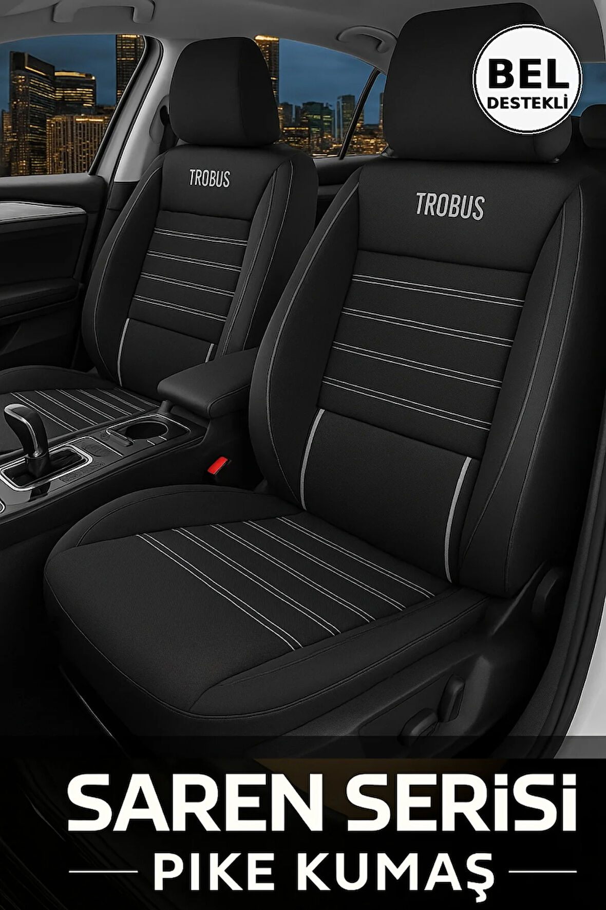 Tegin Üniversal Saren Serisi Oto Koltuk Kılıfı 5’li Set – Airbag & Kolçak Uyumlu, 3 Katman, Pike+Lakost+Deri