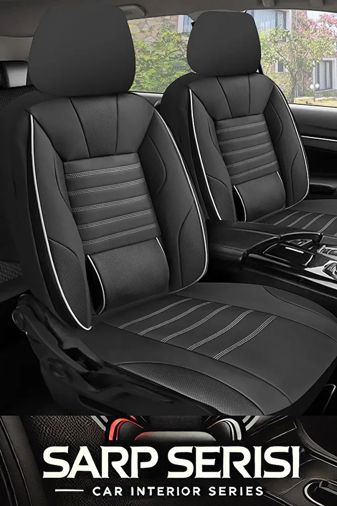 Opel Vectra C Kasa / Sedan 2004-2008   Aracınıza Uyumlu Siyah Beyaz Sarp Serisi Bel Destekli Kılıf