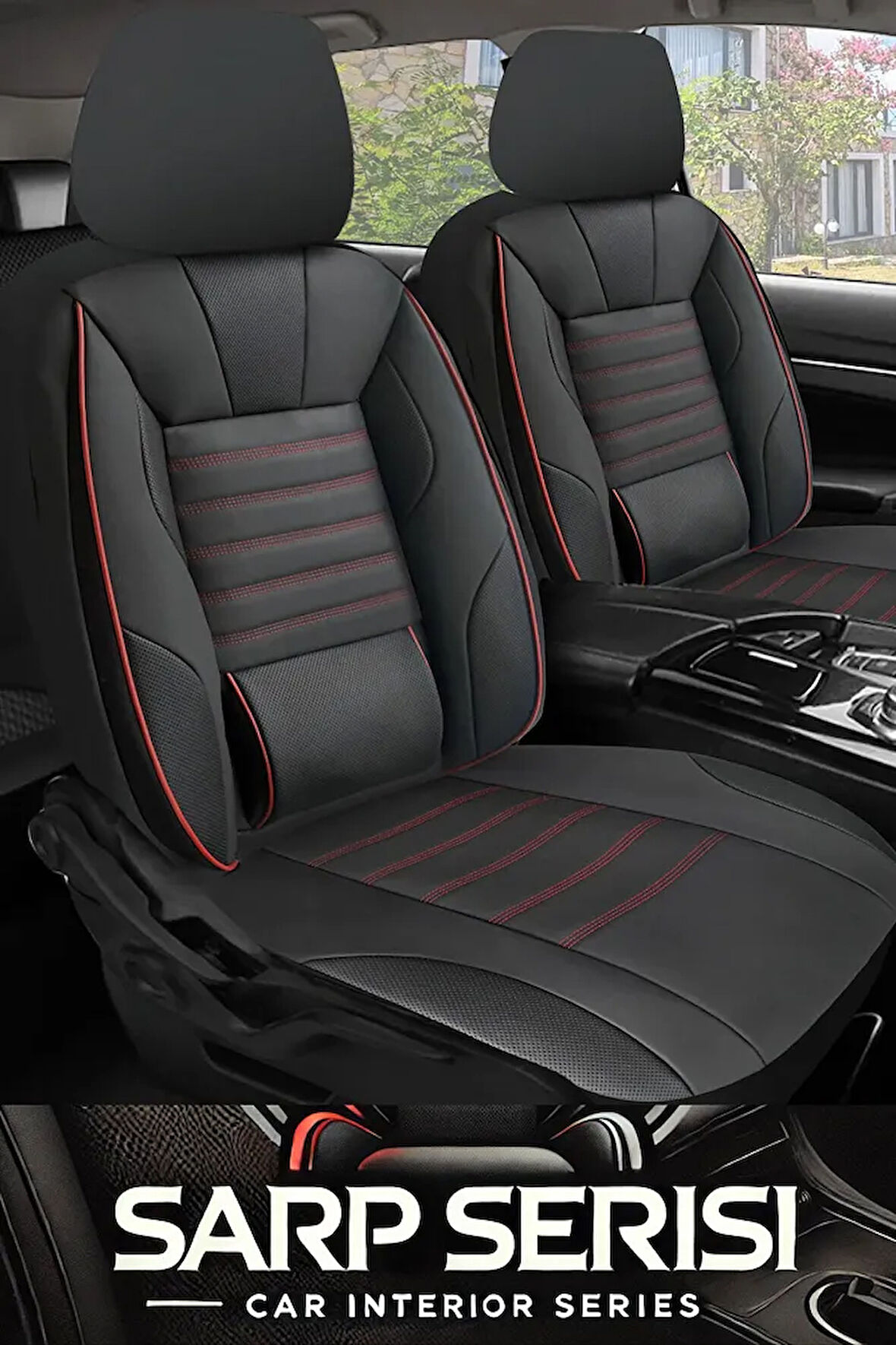 Seat Leon Fr Hatchback 2011  Aracınıza Uyumlu Siyah Kırmızı Sarp Serisi Bel Destekli Kılıf