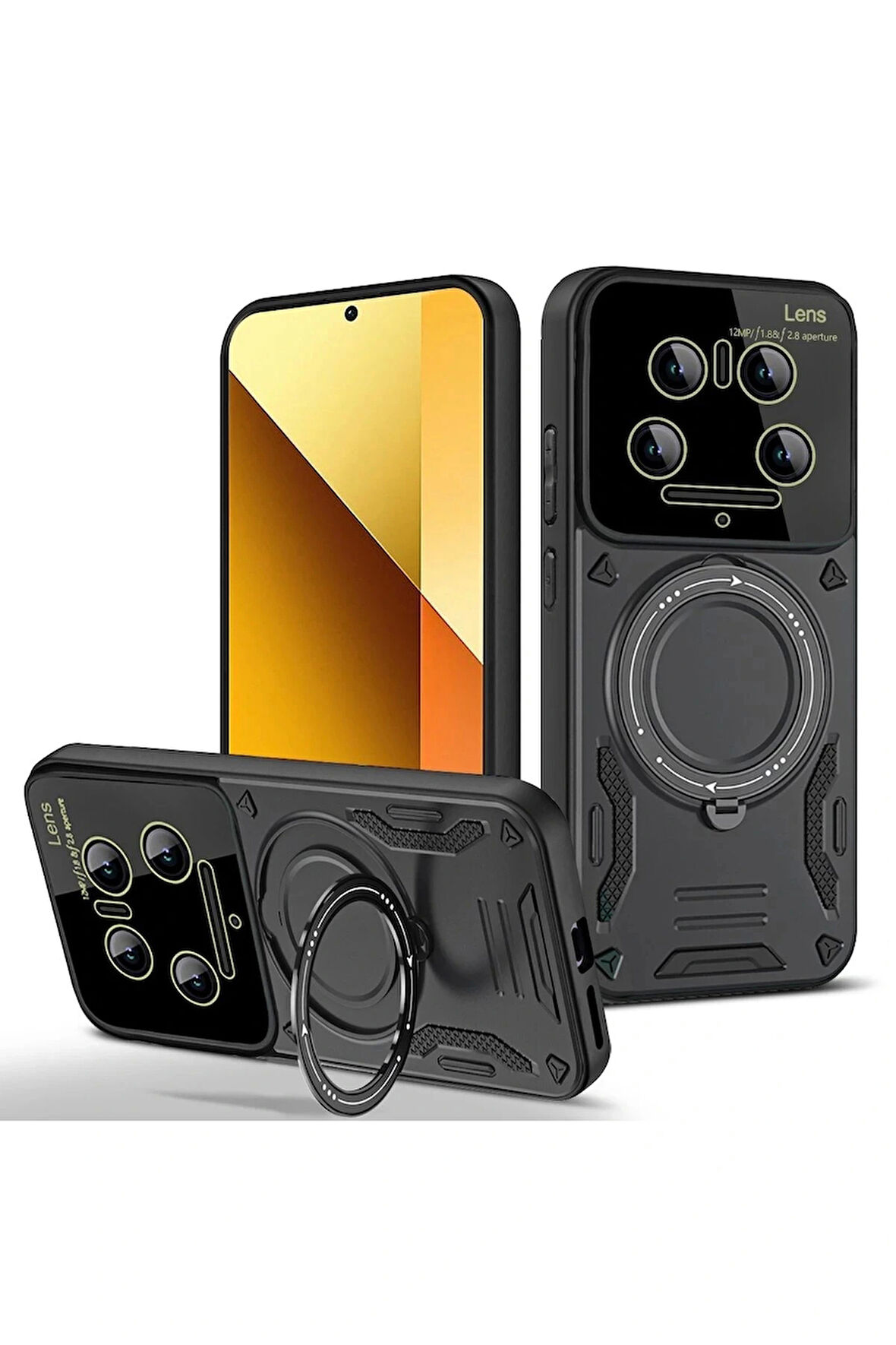Xiaomi Uyumlu Mi 14 Ultra Kılıf Joy Lens Standlı Kapak - Siyah