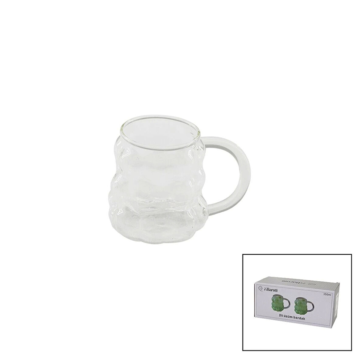2pcs  Üzüm - Kabarcıklı Kulplu Cam Bardak Termisil - Isıya Dayanıklı Borosilikat350ml