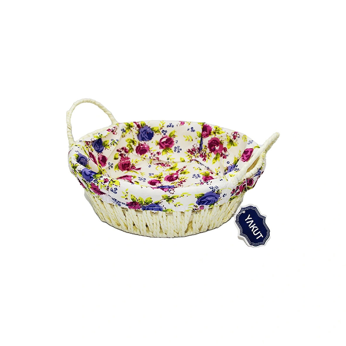 Yuvarlak Renkli Bezli Hasır Ekmek Sepeti