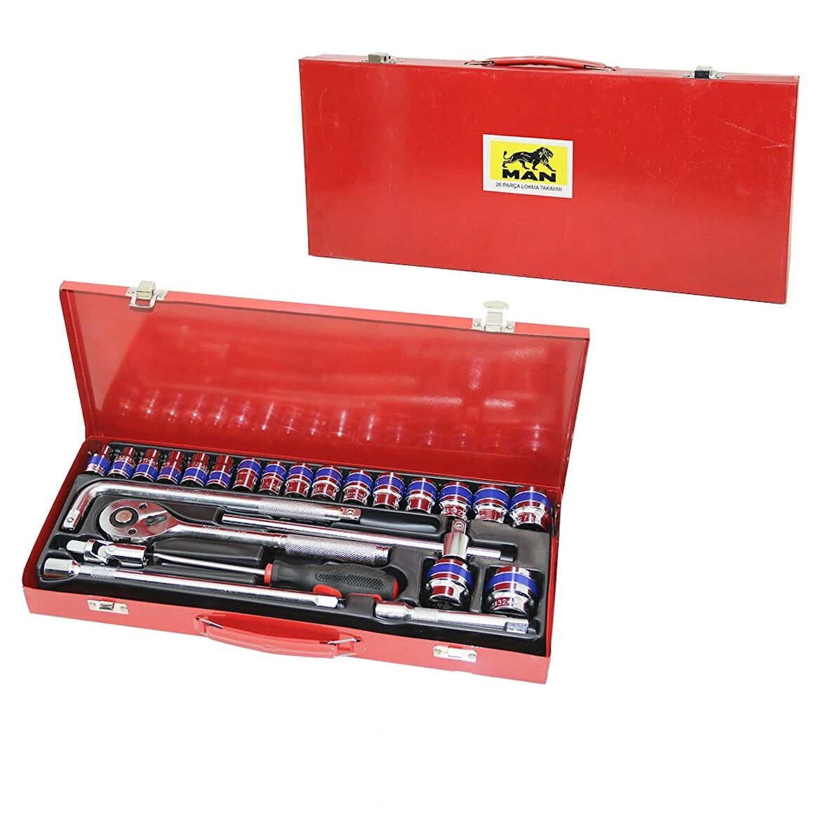 26pcs Lokma Seti 8--32mmcırcır - -t- - -l- - Düz Kolsoket - Adaptör - Evrensel Bağlantı - T.vidametal Çantalı