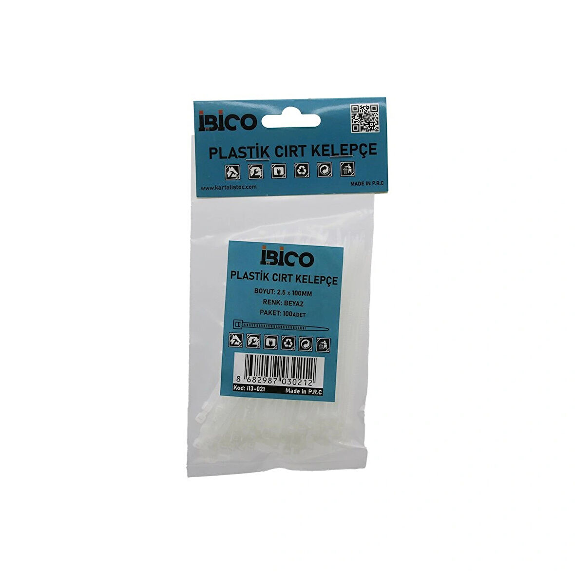 100pcs Beyaz  2.5x100mm  Plastik Cırt Kelepçe