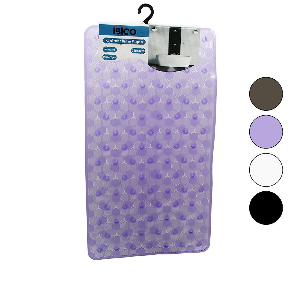 Dikdörtgen - Lüx Pvc Petek Desen - Şeffaf-buzlu 98pcs Vantuz Kaydırmaz Banyo - Küvet Paspas 37x68cm