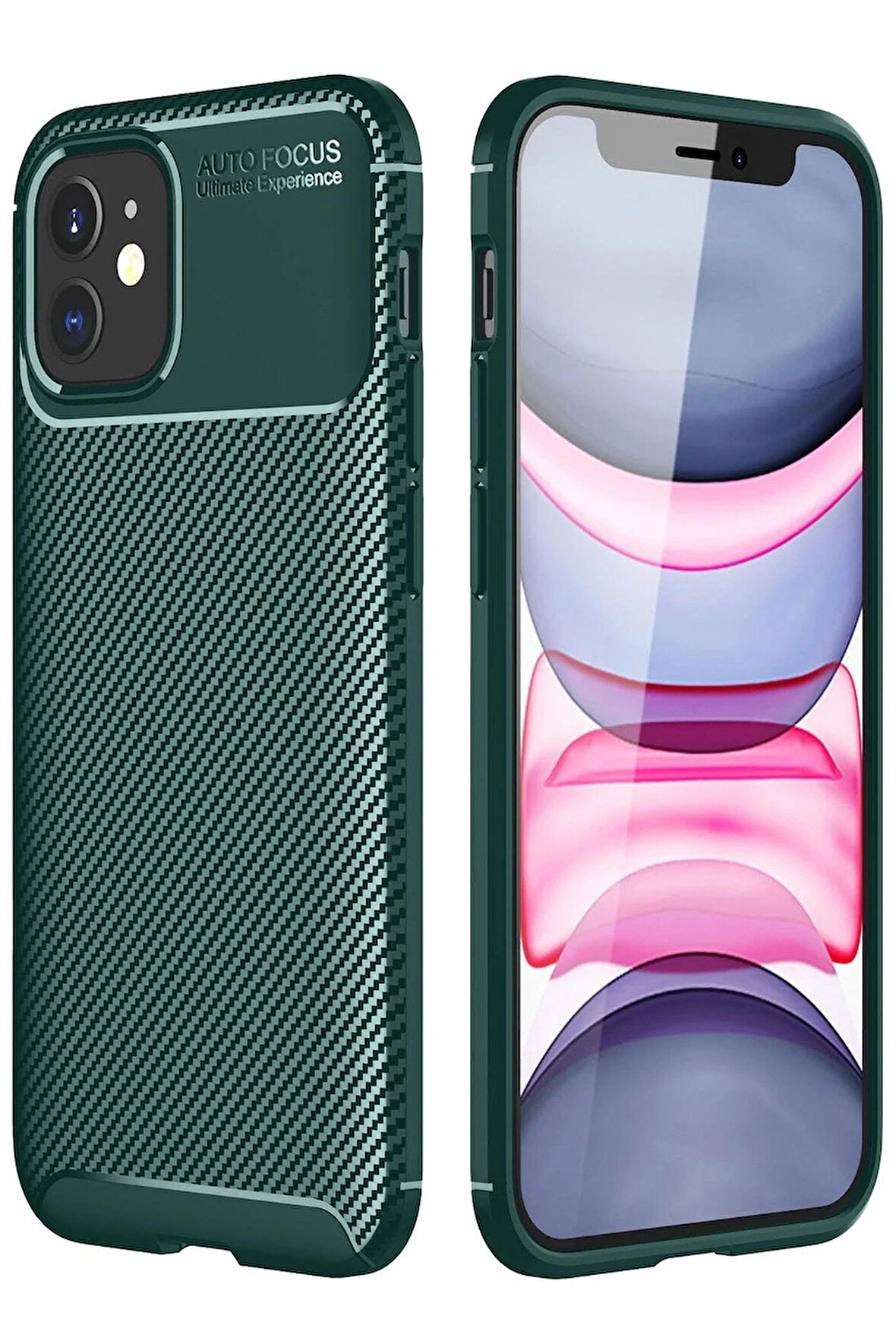 iPhone 12 Mini Kılıf Auto Focus Karbon Kapak - Yeşil