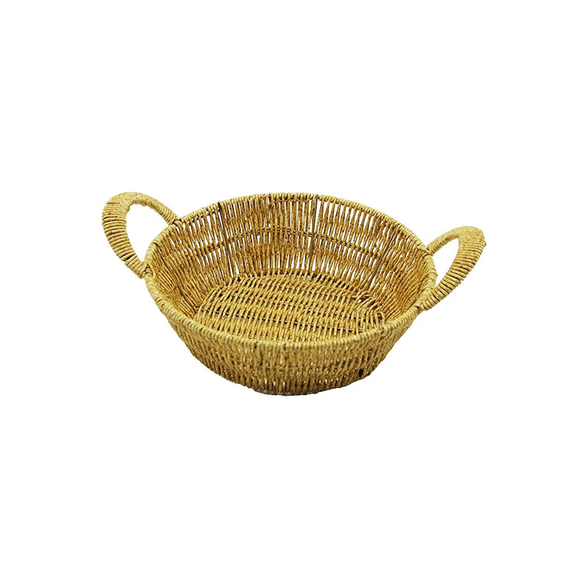 Yuvarlak Plastik Hasır Ekmek - Çok Amaçlı Sepet Kulplu - Metal İskelet Taban:18cm - Ağız:24cm Derinlik:8cm