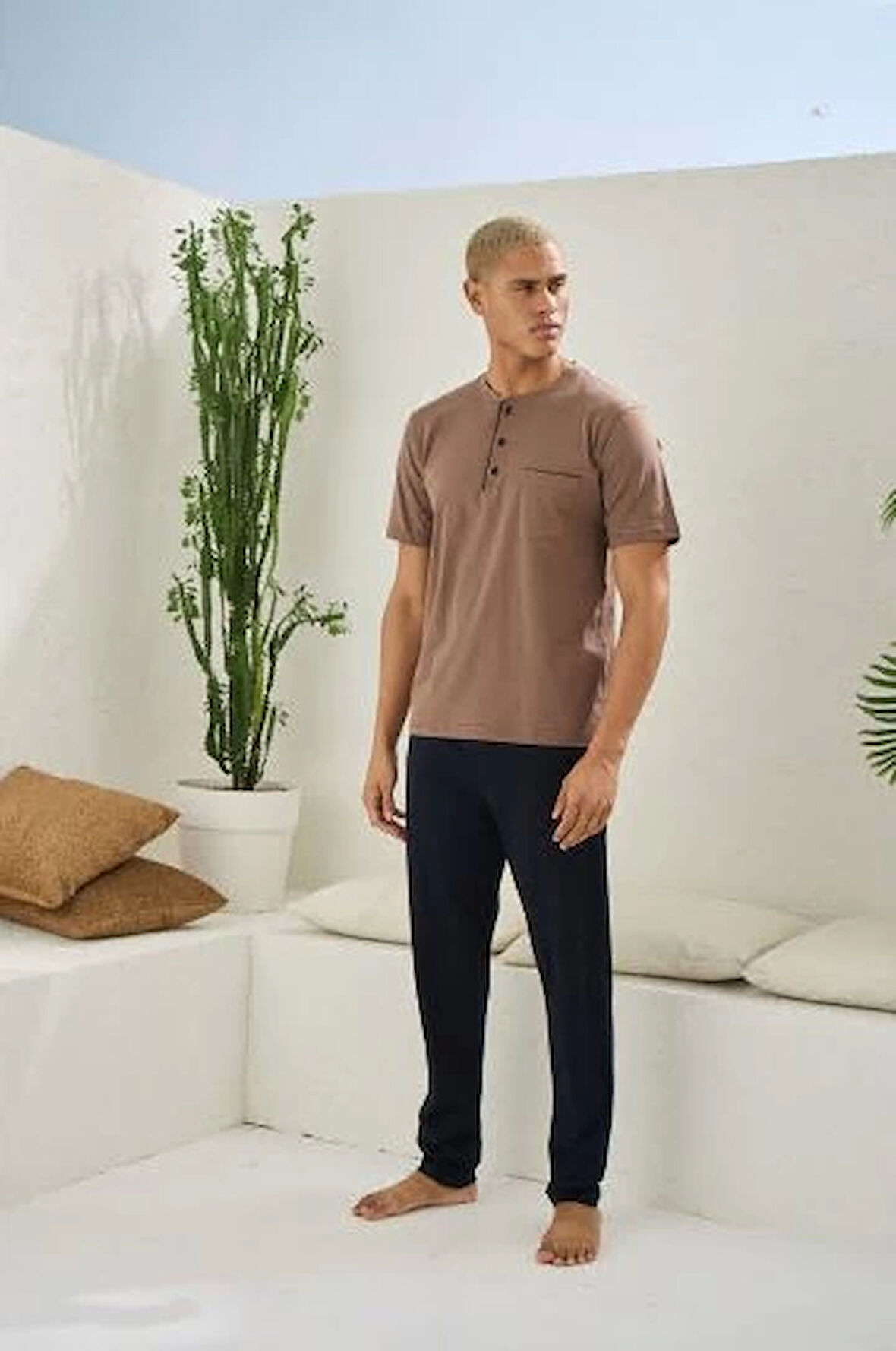 Erkek 2090 Erkek  Midi Yaka Pijama Takım