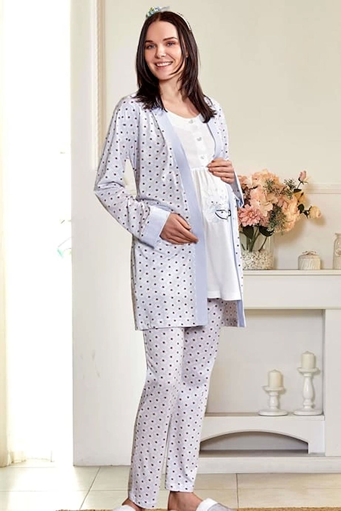 Flz 31-134  Kadın Sabahlıklı Lohusa Pijama Takımı