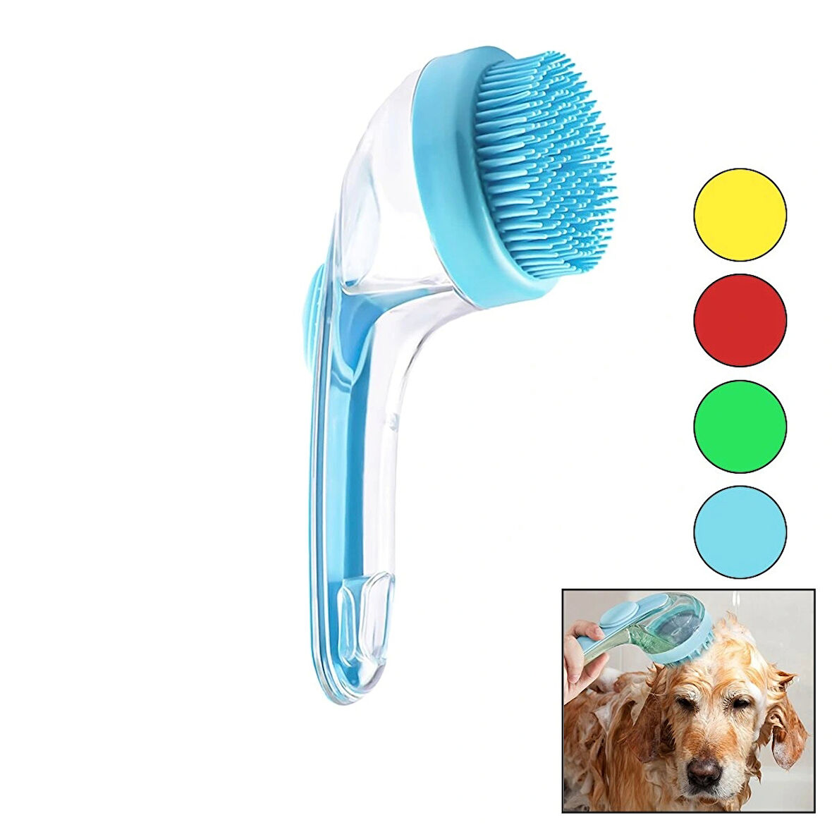 Kedi - Köpek - Evcil Hayvan Yıkamafırçası Silikon Şampuan Hazneli=mika Kristalplastik Sap