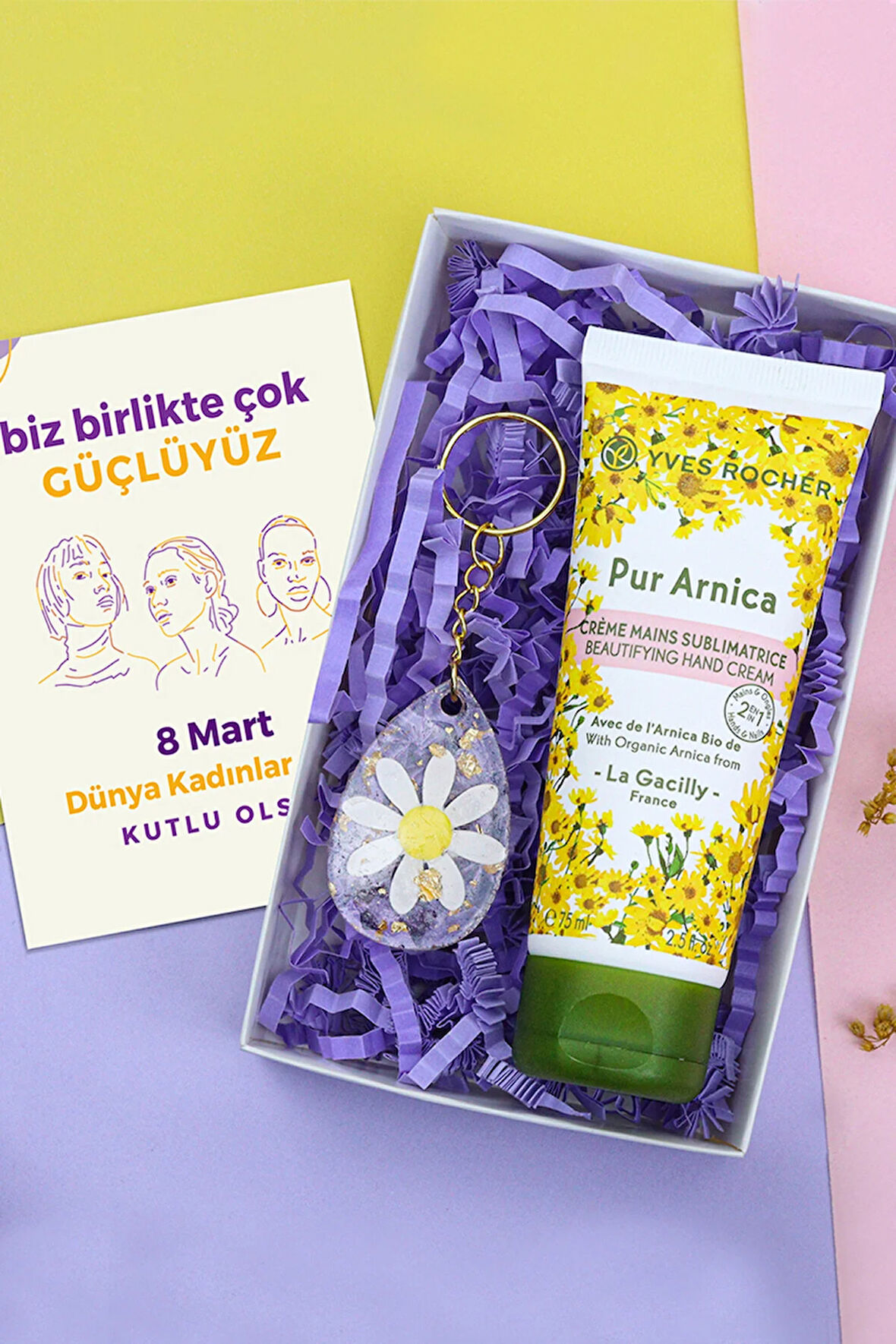 Papatya Epoksi Anahtarlık & Yves Rocher El Ve Tırnak Bakım Kremi Hediye Seti