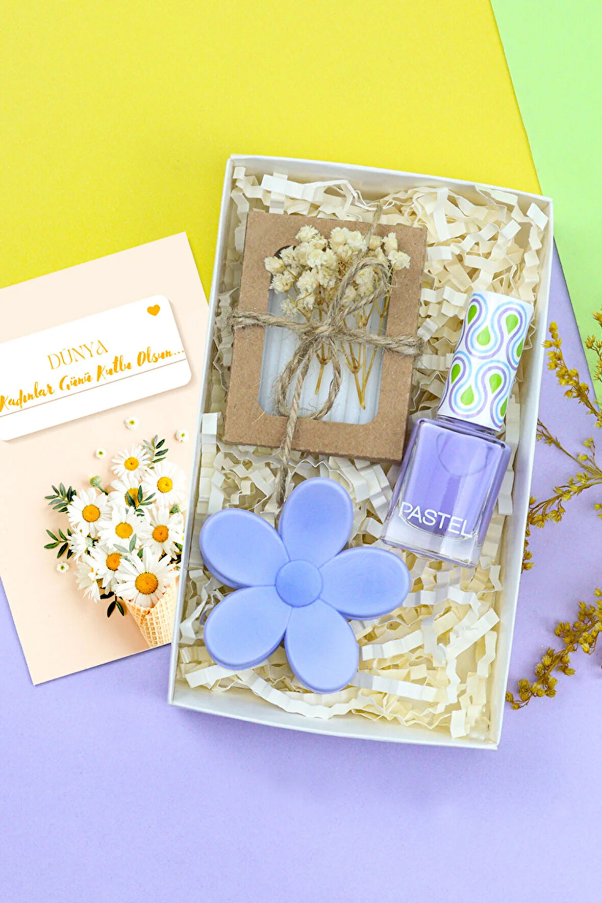 Papatya Mandal Toka & Pastel Oje & Özel Kutulu Mini Sabun Hediye Seti