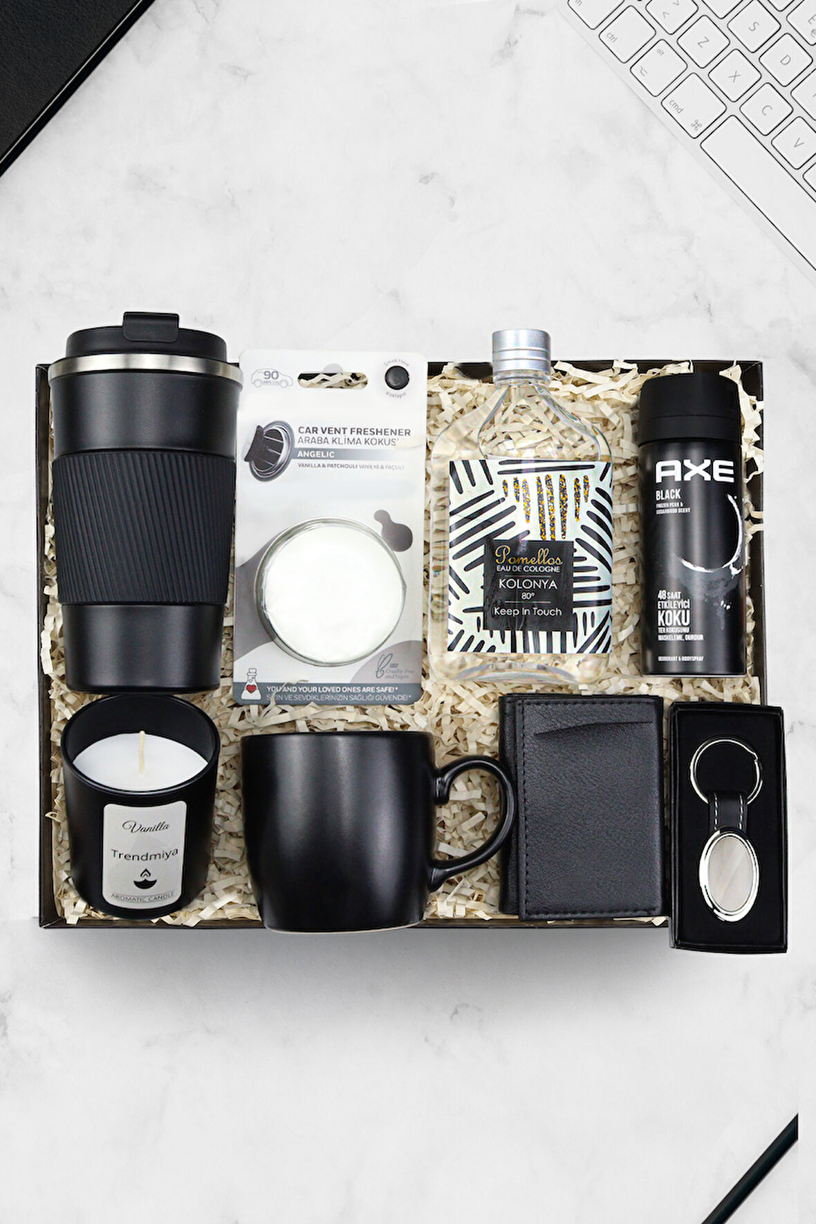 500 Ml Termos & Mum & Kupa & Anahtarlık & Kolonya & Deodorant & Araba Kokusu & Kartlık Hediye Seti