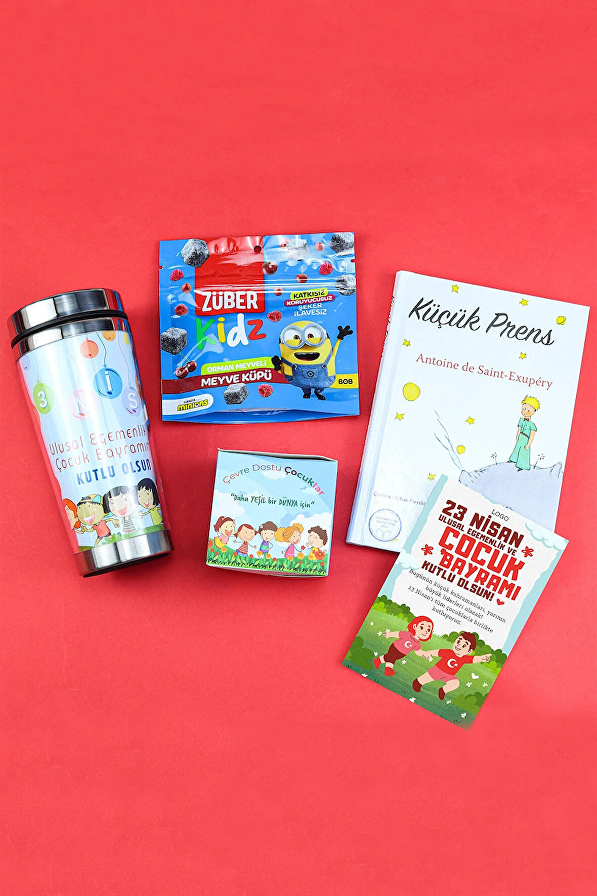 23 Nisan Tasarımlı Çelik Termos & Çocuk Dikim Kiti & Küçük Prens Kitabı & Züber Kidz Hediye Seti
