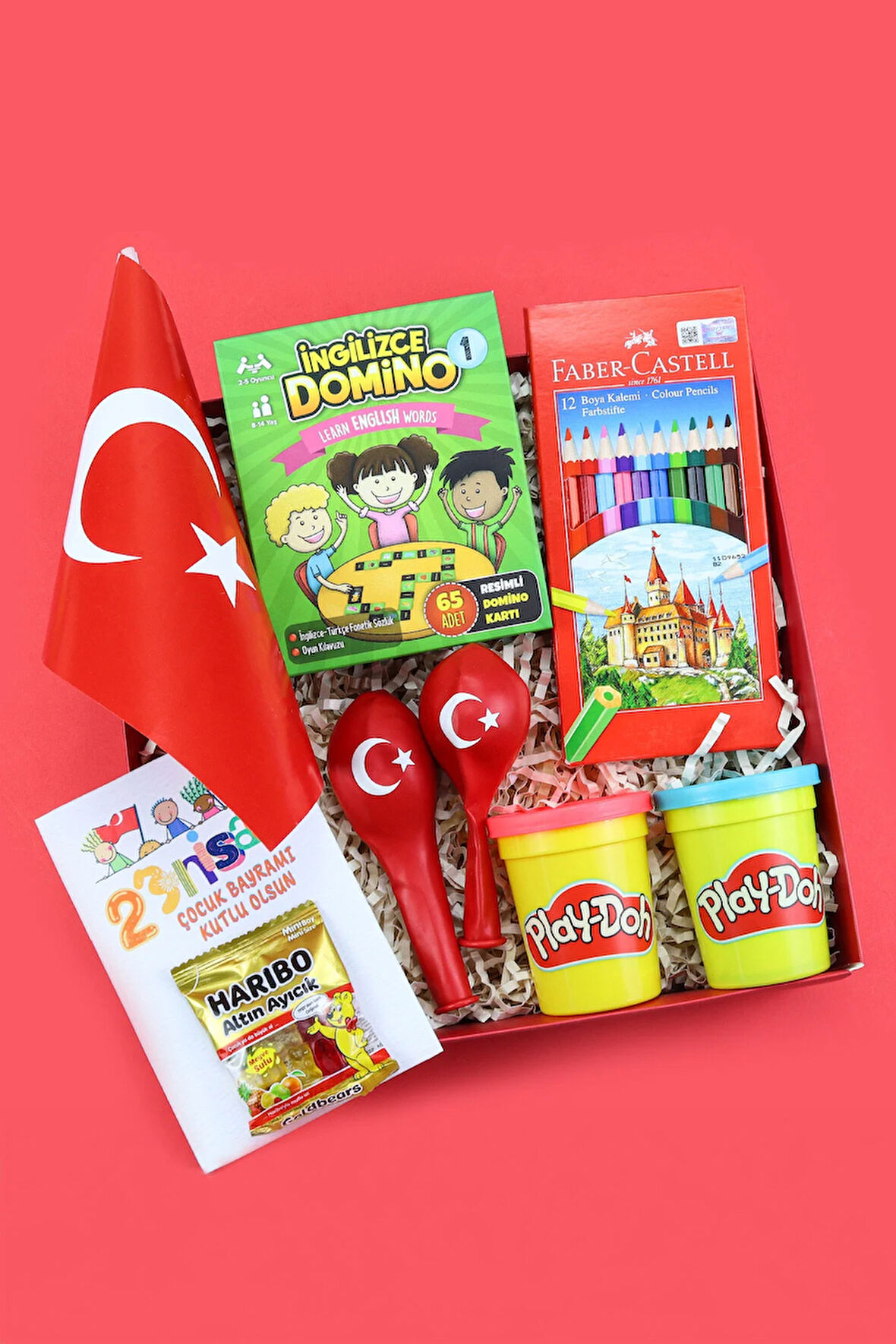 Bayrak & 2'li Balon & 12'li Boya Kalemi & Kart Oyunu & Oyun Hamuru & Mini Haribo Hediye Seti