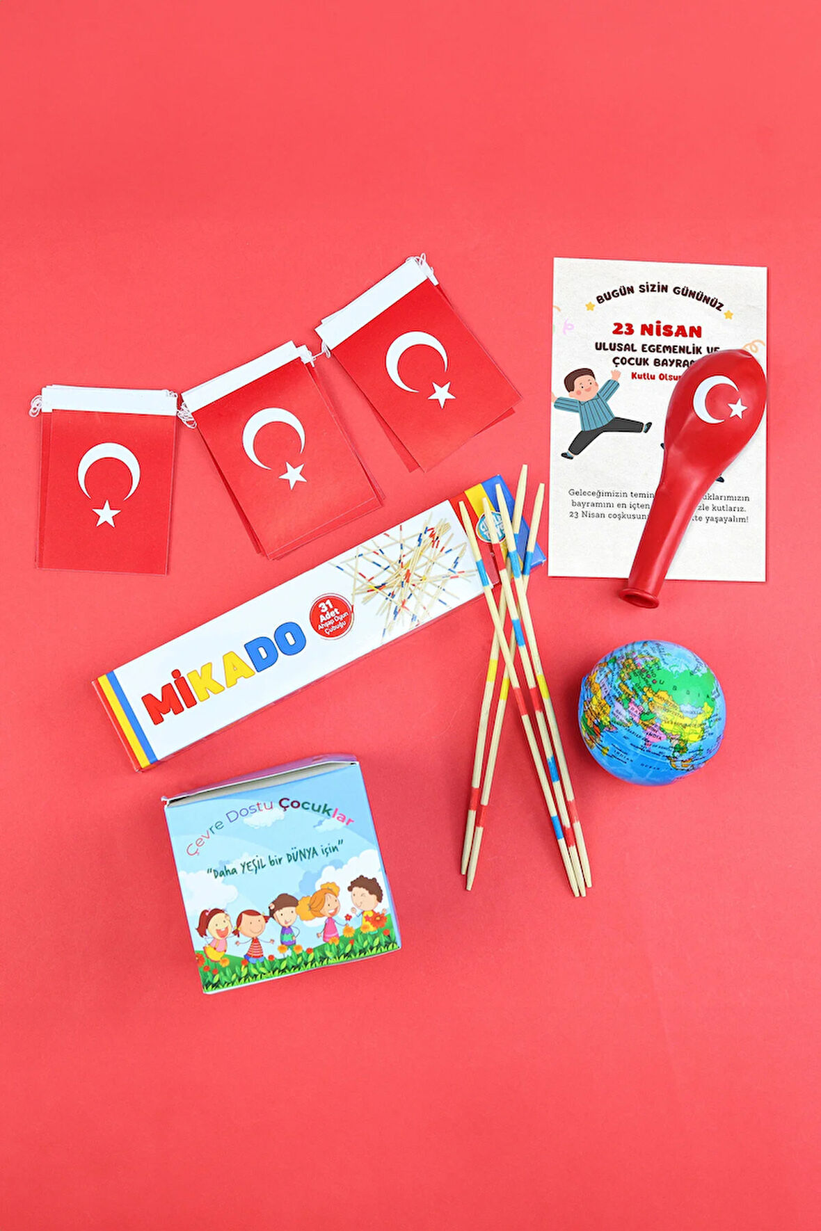 Asma Türk Bayrağı & Balon & Dünya Baskılı Stres Topu & Çocuk Dikim Kiti & Mikado Seti