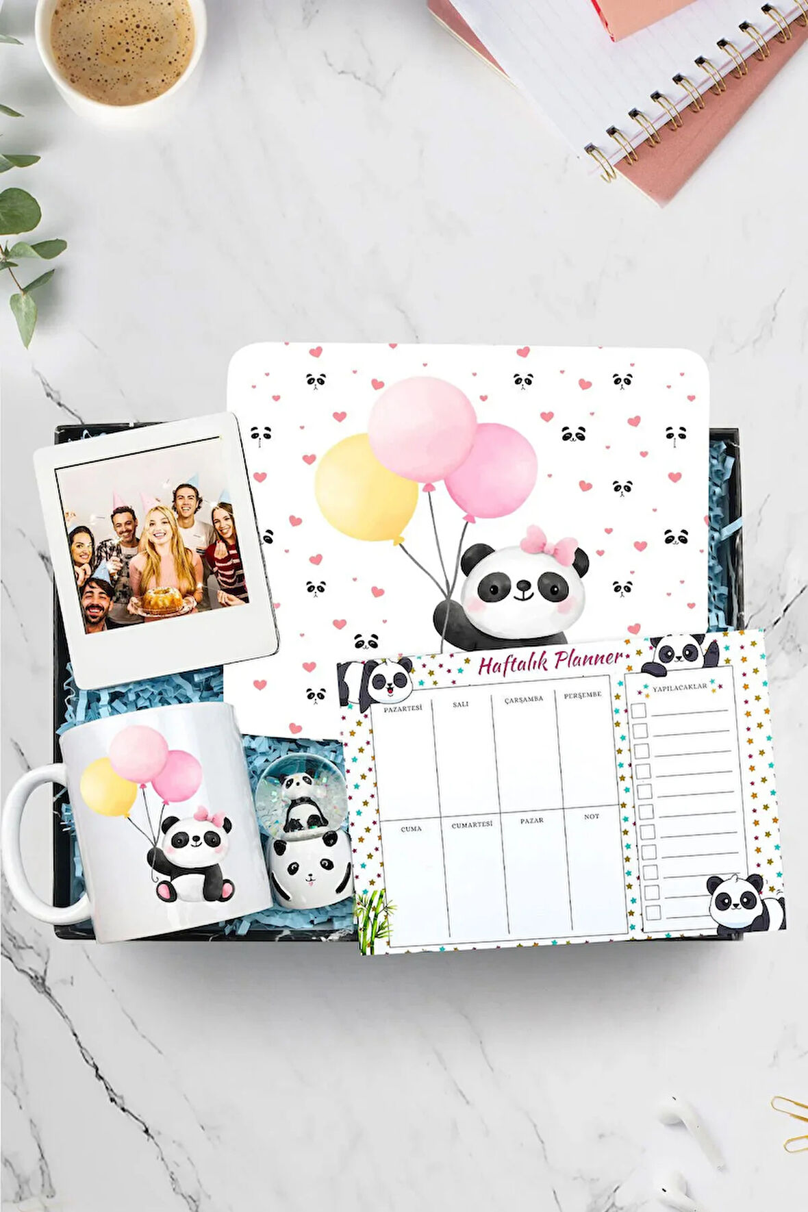 Kupa & Mouse Pad & Kar Küresi & Instagram Çerçeve & Planner Hediye Seti