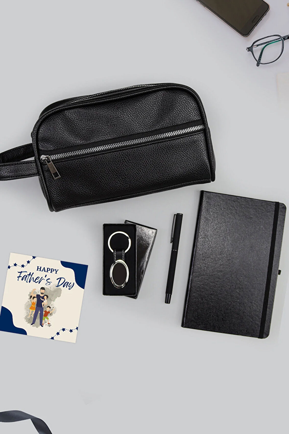 Babalar Gününe Özel Siyah Defter & Erkek El Çantası & Anahtarlık & Siyah Kalem Hediye Seti