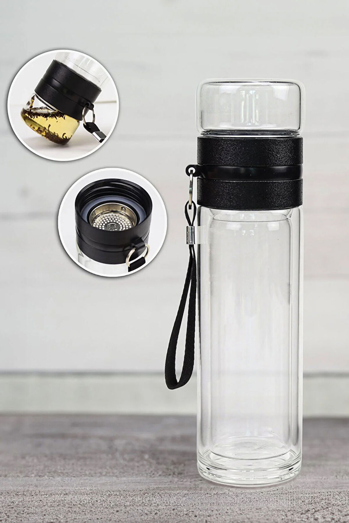 Borosilikat Çift Cidarlı 300 ml Dereceli Cam Matara