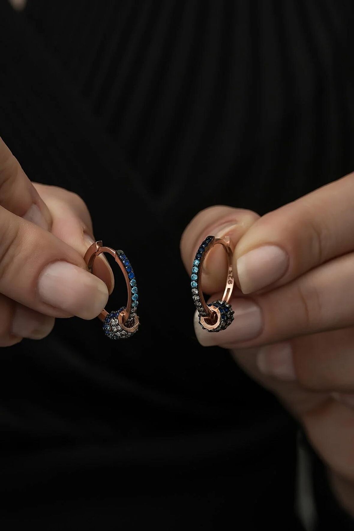 925 Ayar Renk Geçişli Halka Tasarım Küpe Kadın Gümüş Küpe