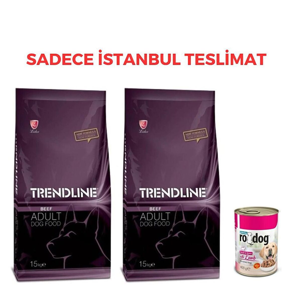 Trendline Biftekli Köpek Maması 15 kgx2- Rodog Kuzulu Köpek Konservesi 400gr