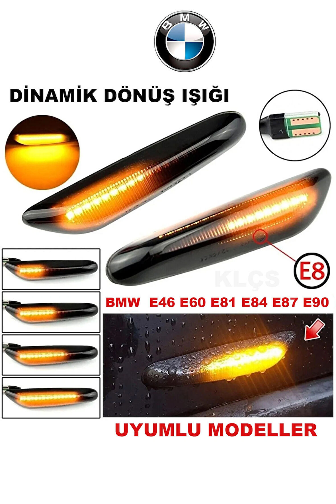 Bmw E46 E60 E61 E81 E81 E87 E90 E91 E92 E93  Kayar Ledli Çamurluk Sinyali Sağ Sol Takım