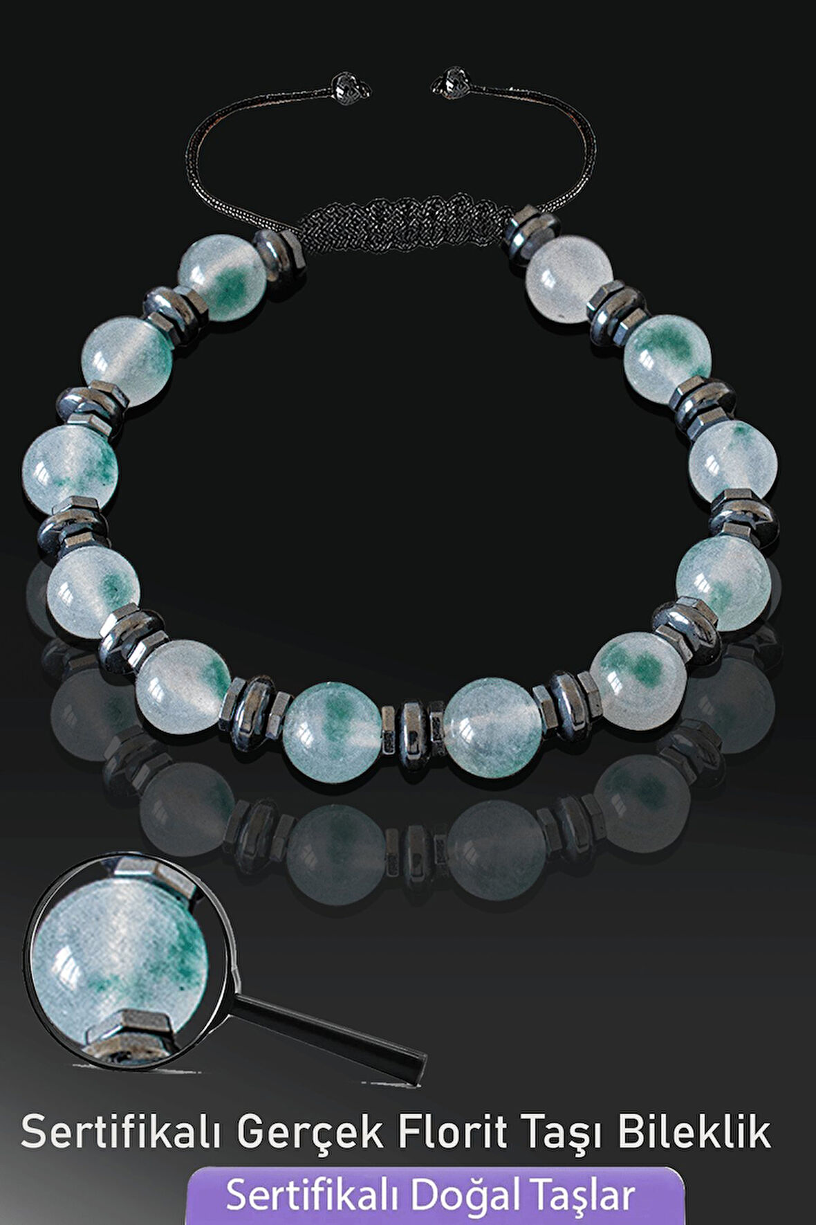 Sertifikalı Gerçek Şeffaf Yeşil Florit Taşı Bileklik - Ayarlamalı