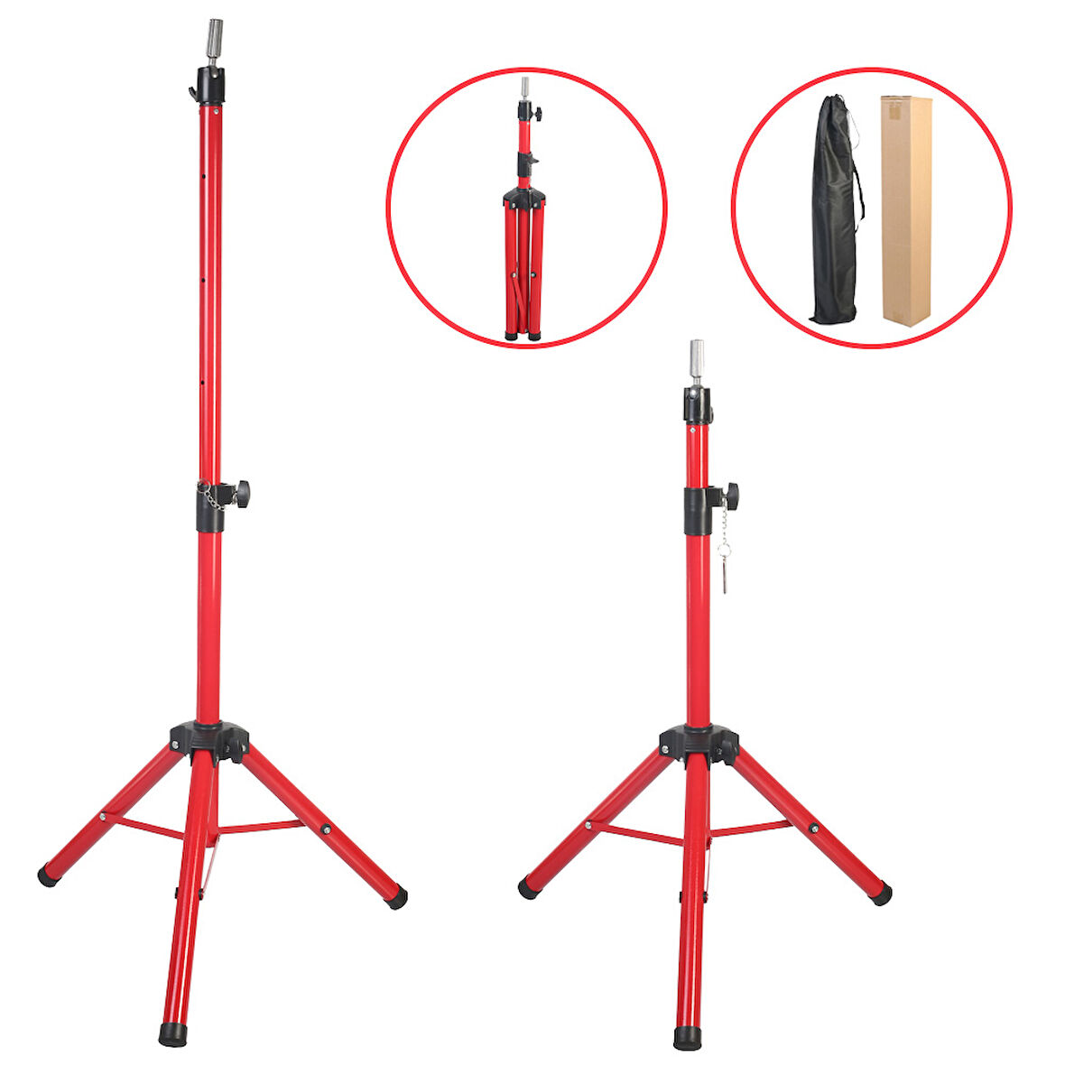  Kuaför Eğitim Mankeni İçin Metal Tripod - Kırmızı + Taşıma Çantası