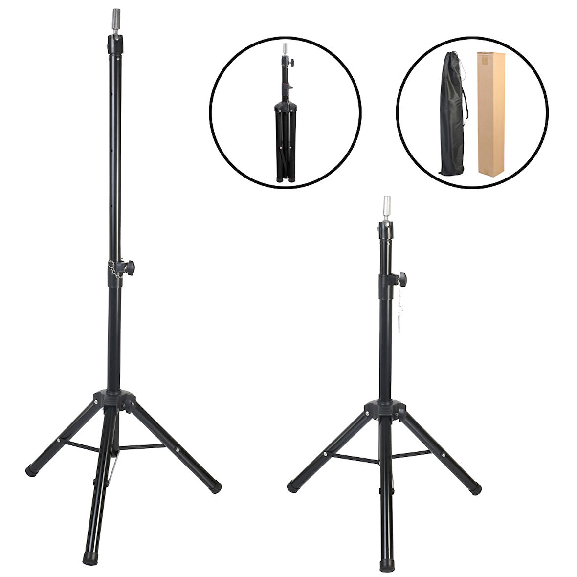  Kuaför Eğitim Mankeni İçin Metal Tripod - Siyah + Taşıma Çantası