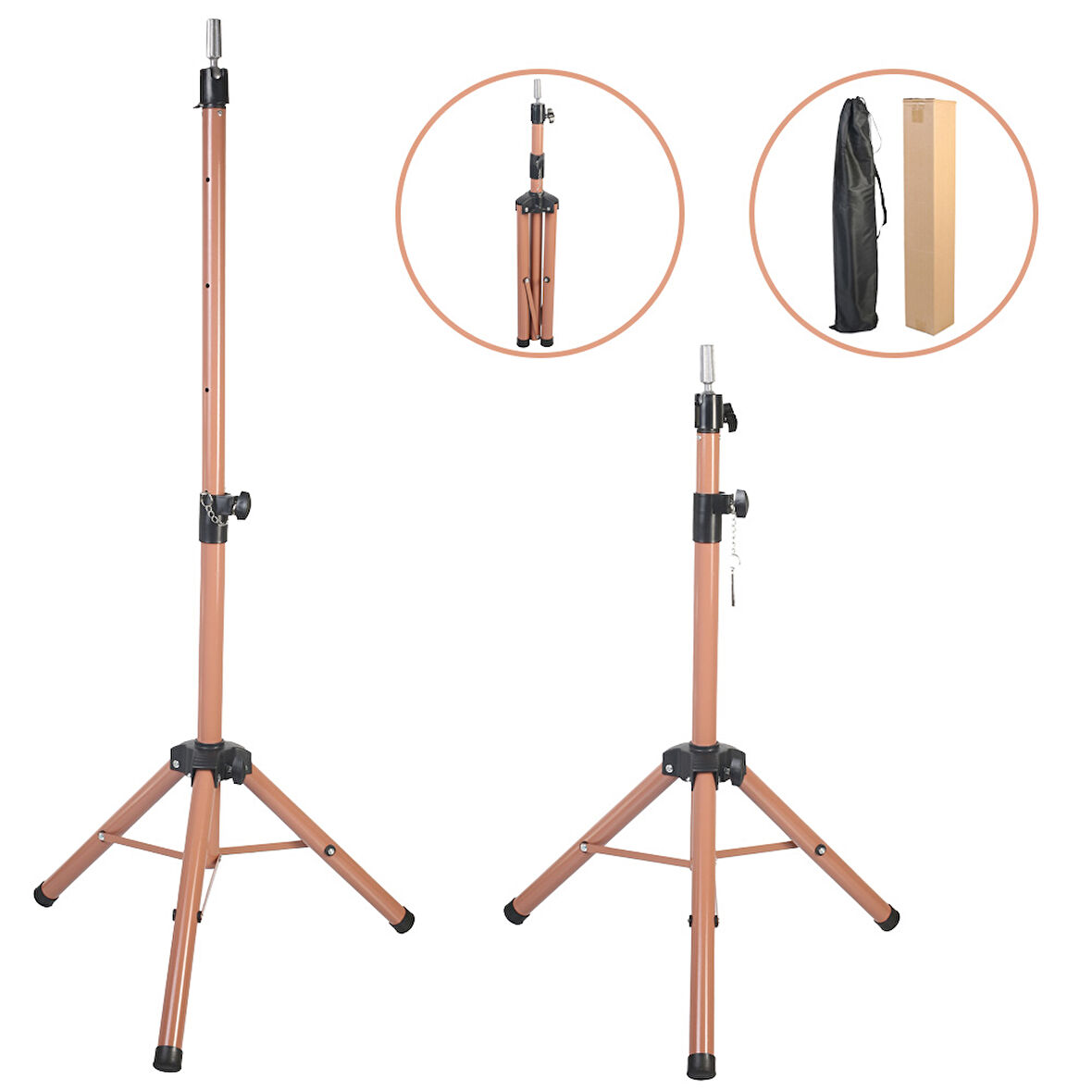  Kuaför Eğitim Mankeni İçin Metal Tripod - Sütlü Kahve + Taşıma Çantası