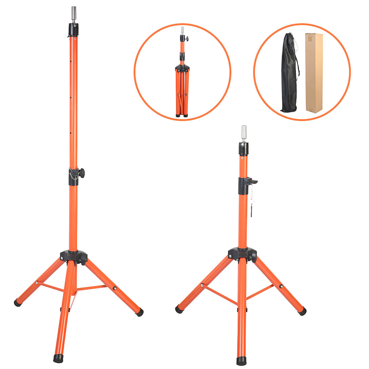  Kuaför Eğitim Mankeni İçin Metal Tripod - Turuncu + Taşıma Çantası