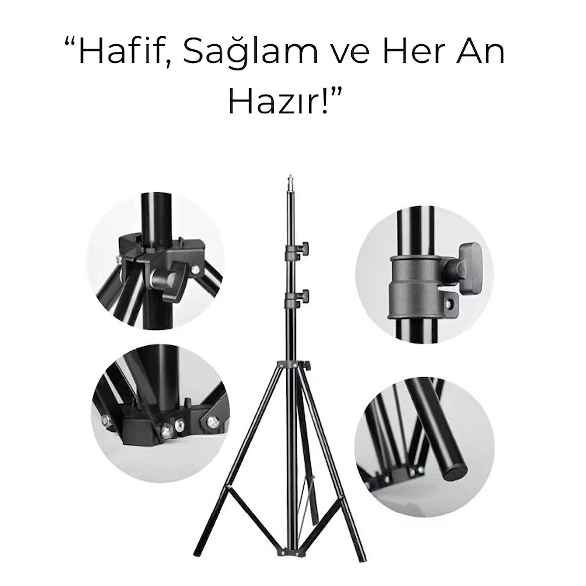 Ayarlanabilir Alüminyum Tripod Işık Standı – Ring Light ve Kamera Uyumlu, Katlanabilir Tasarım
