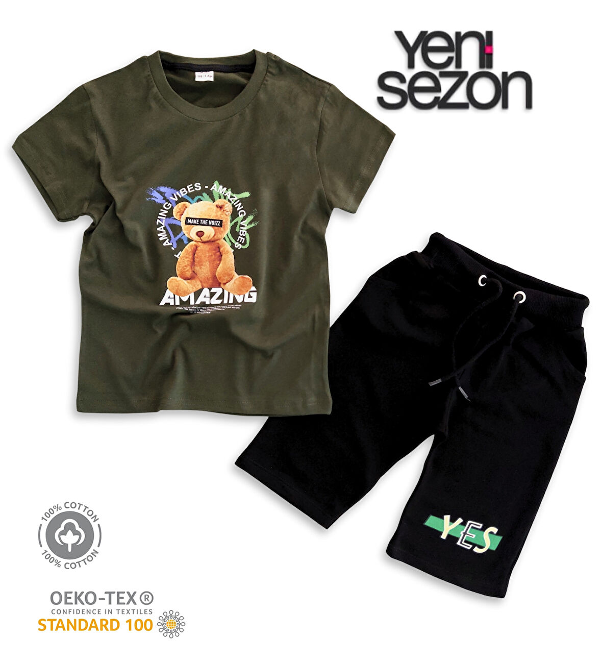 Triliya Pamuklu Unisex Çocuk Kapri Takımı (Cepli & Kordonlu, 3-12 Yaş)