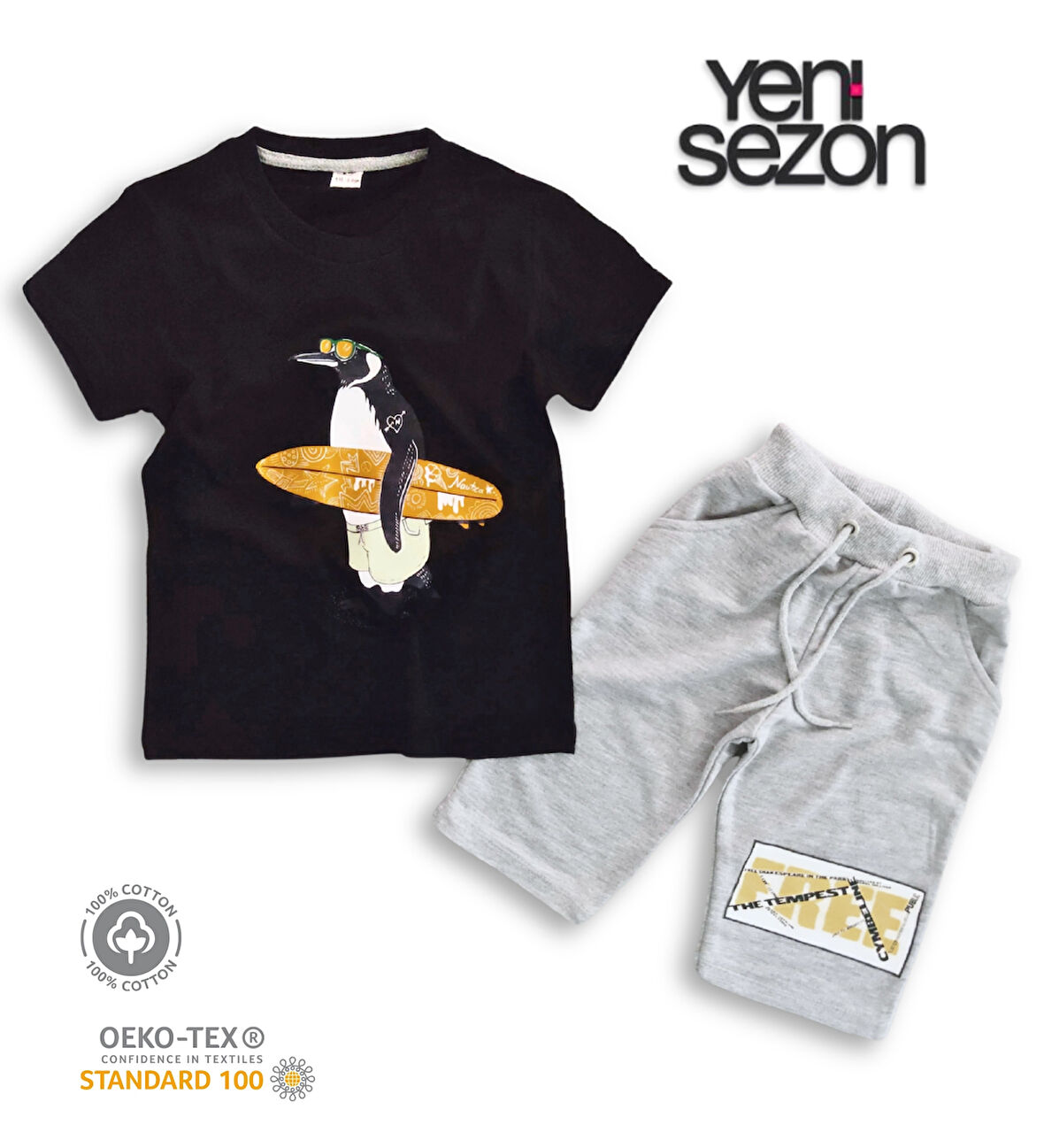 Triliya Pamuklu Unisex Çocuk Kapri Takımı (Cepli & Kordonlu, 3-12 Yaş)