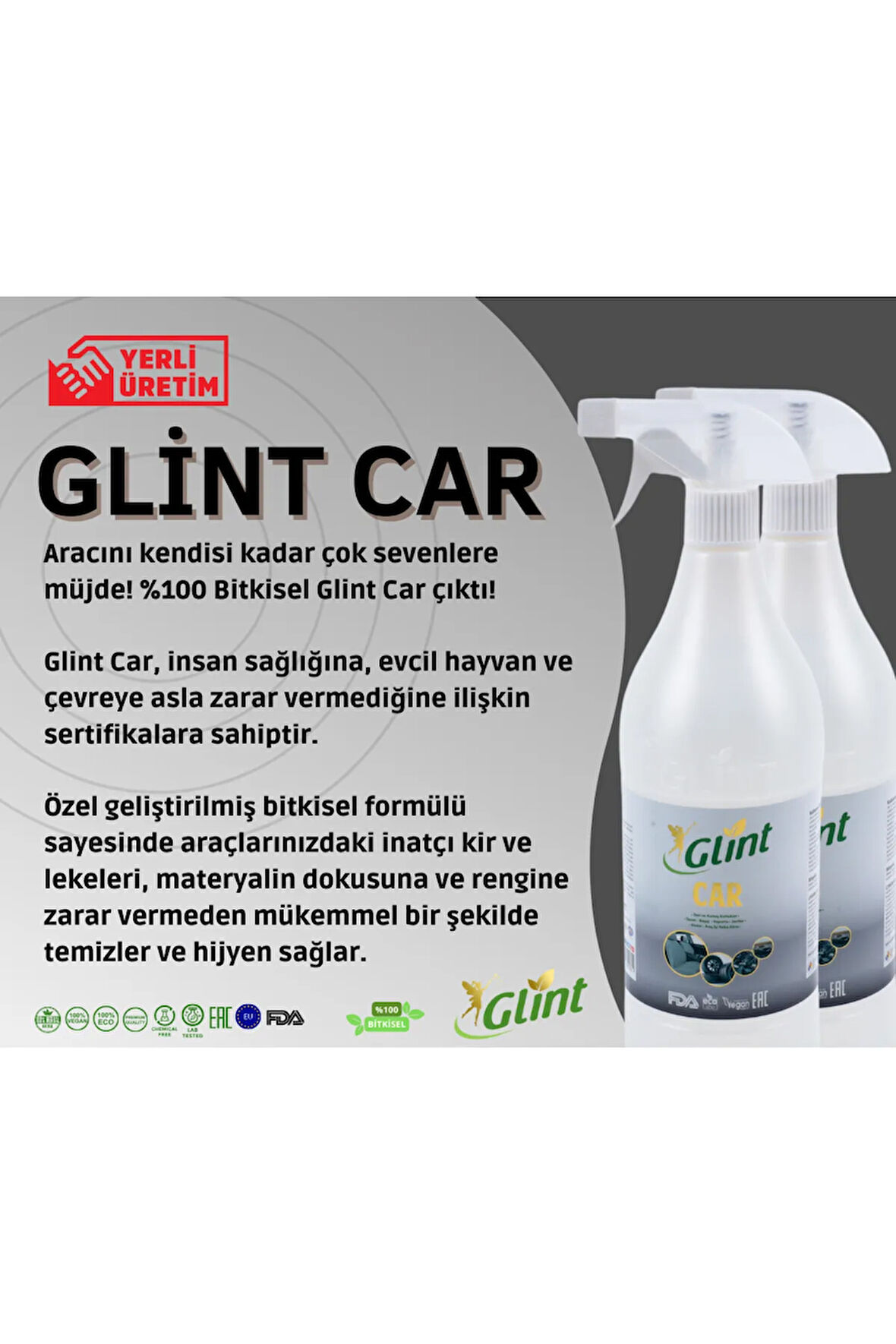 Glint  Car 2 X 1 Lt %100 Bitkisel Buharsız Fırçasız Far Temizleme Parlatma Spreyi