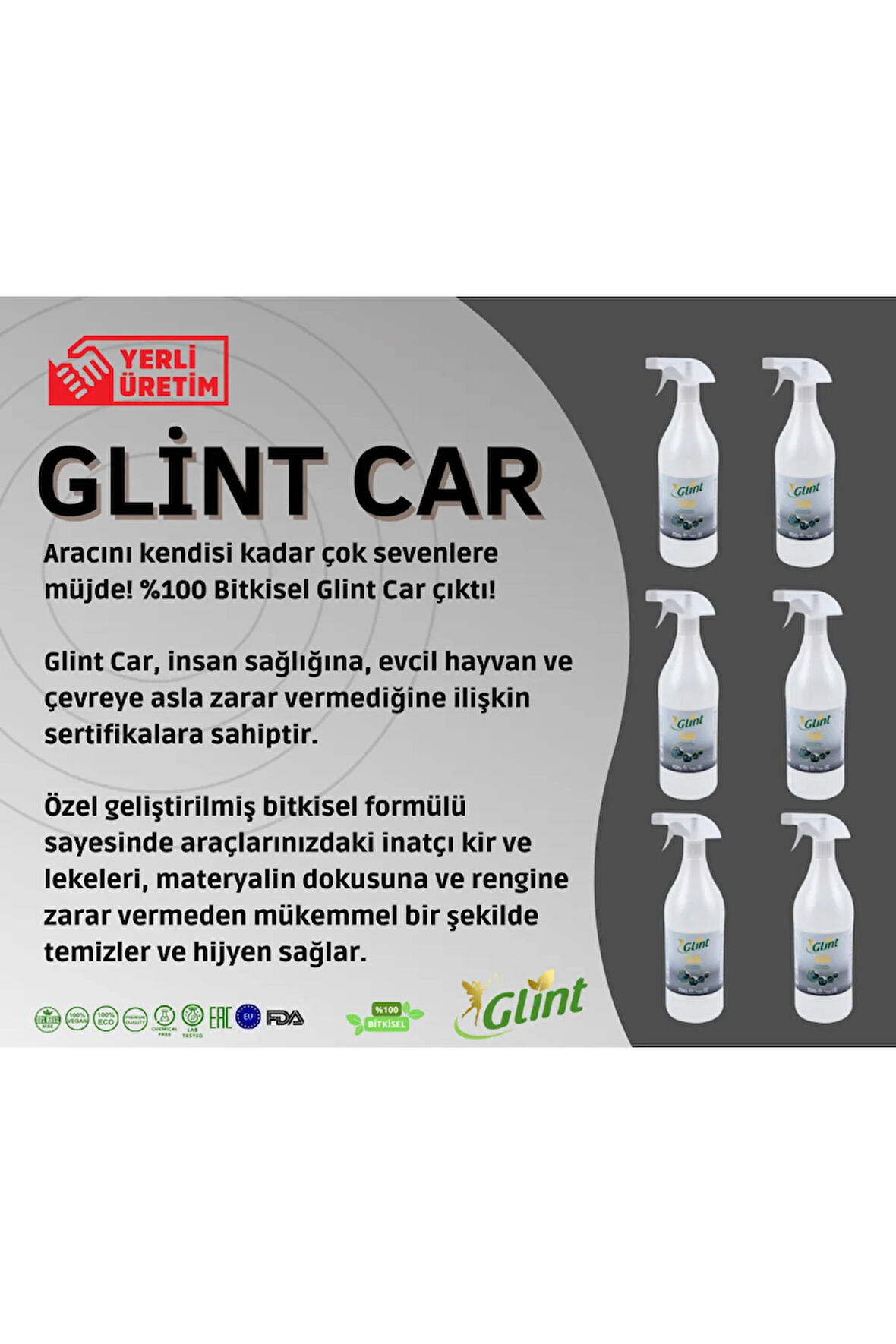 Glint  Car 6 X 1 Lt. %100 Bitkisel Araç Jant Yıkama Bakım Spreyi Demir Tozu Çözücü