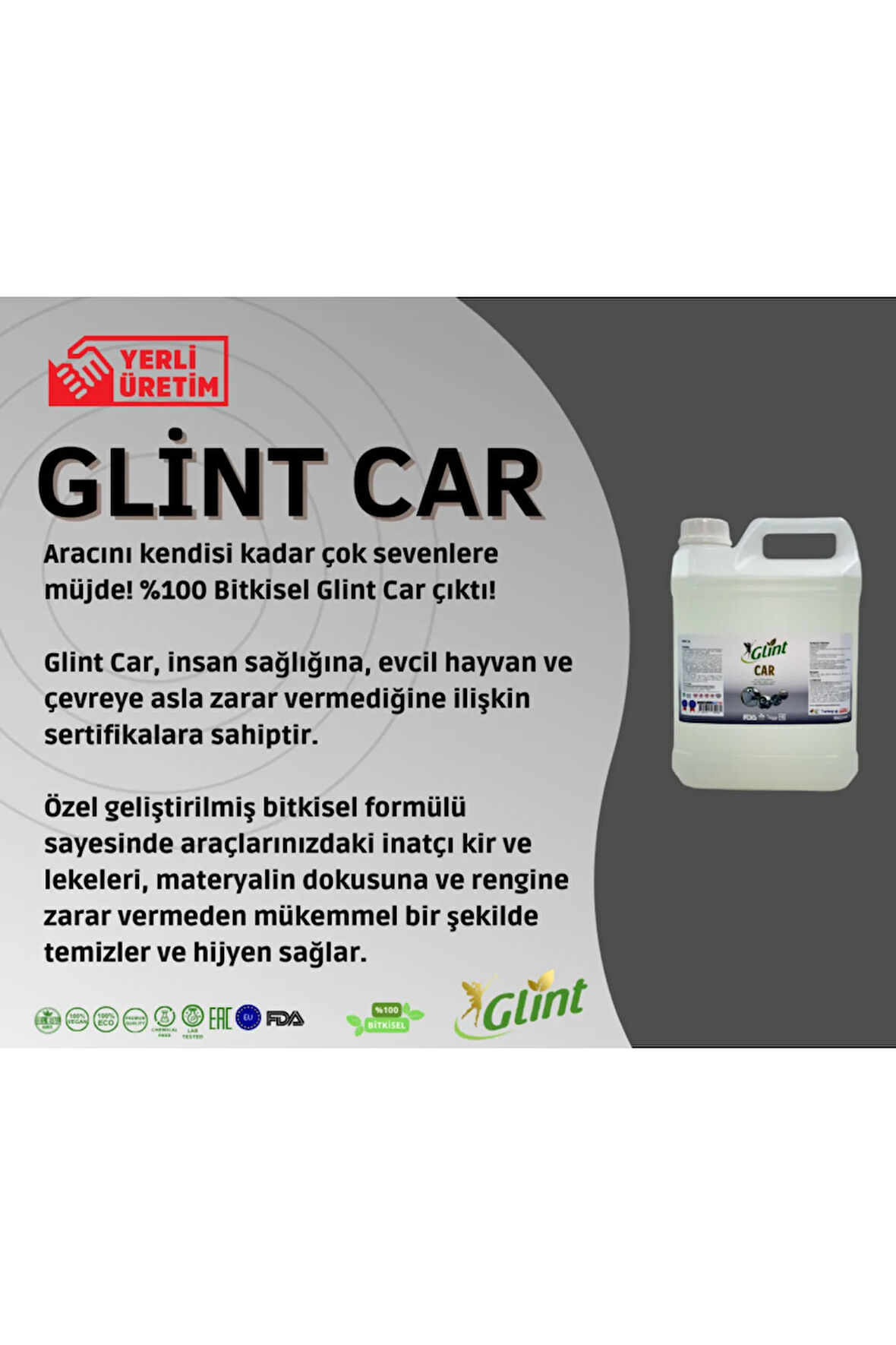 Glint  Car 5 Lt. %100 Bitkisel Jant Koltuk Parlatıcı Paspas Cam Temizleyici