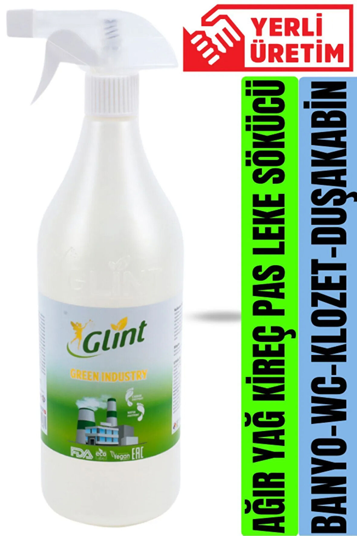 Glint  Green Industry 1 Litre %100 Bitkisel Banyo Tuvalet Temizleyici Kireç Çözücü Şömine Temizleyici Sprey