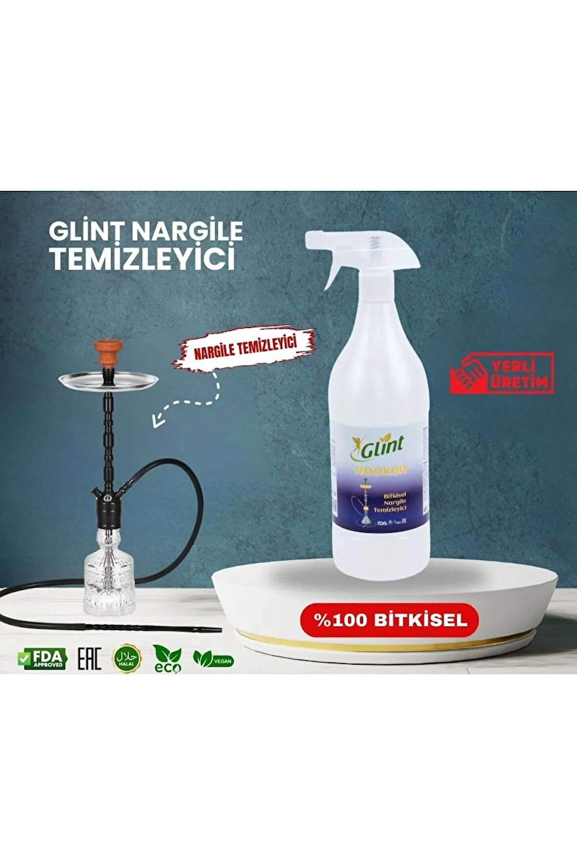 Glint  Hookah 1 Litre %100 Bitkisel Nargile Temizleyici Marpuç Harbisi Dezenfektan Sprey