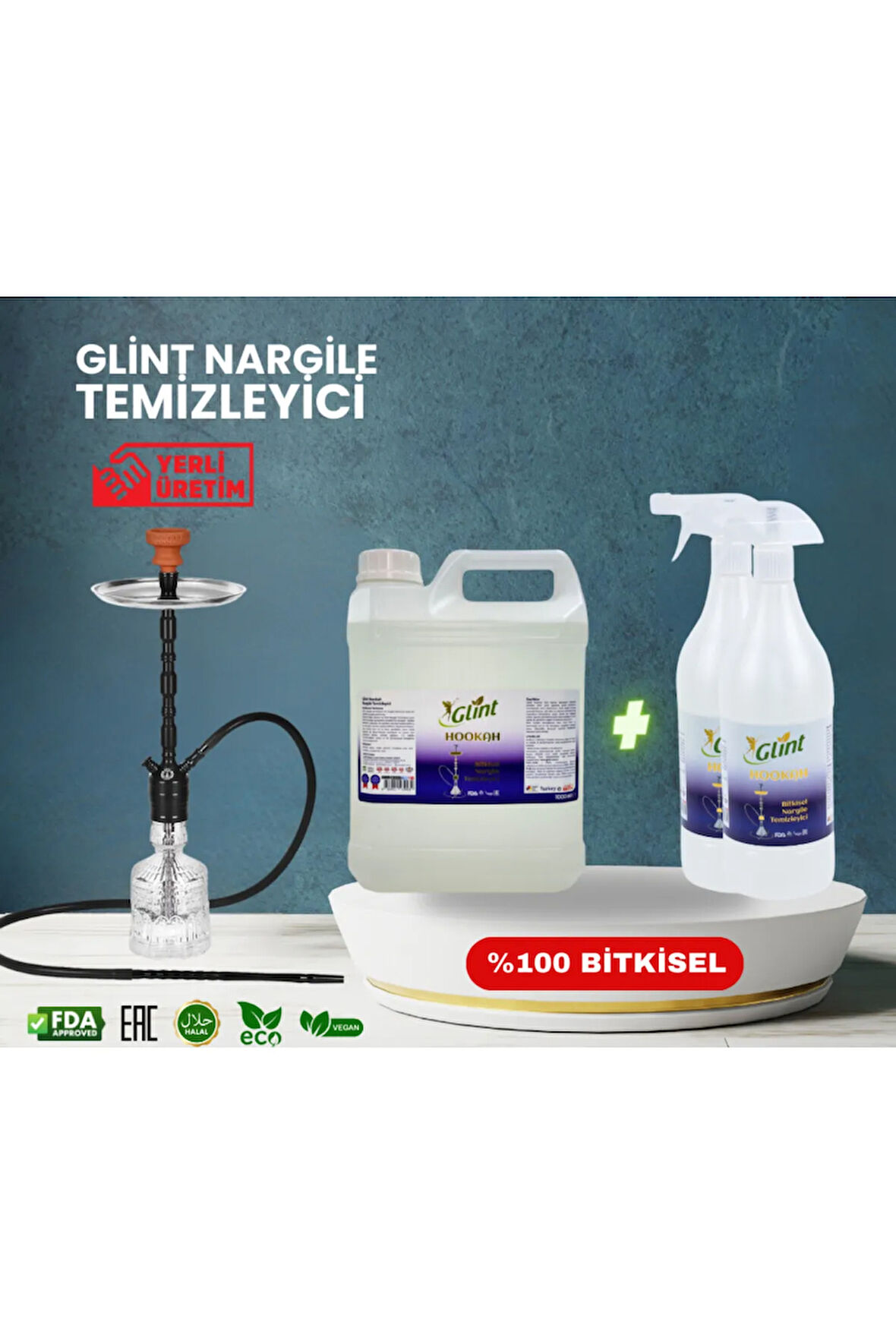 Glint  Hookah 5 Lt 2 X 1 Lt %100 Bitkisel Full Nargile Temizleyici Çok Amaçlı Sprey