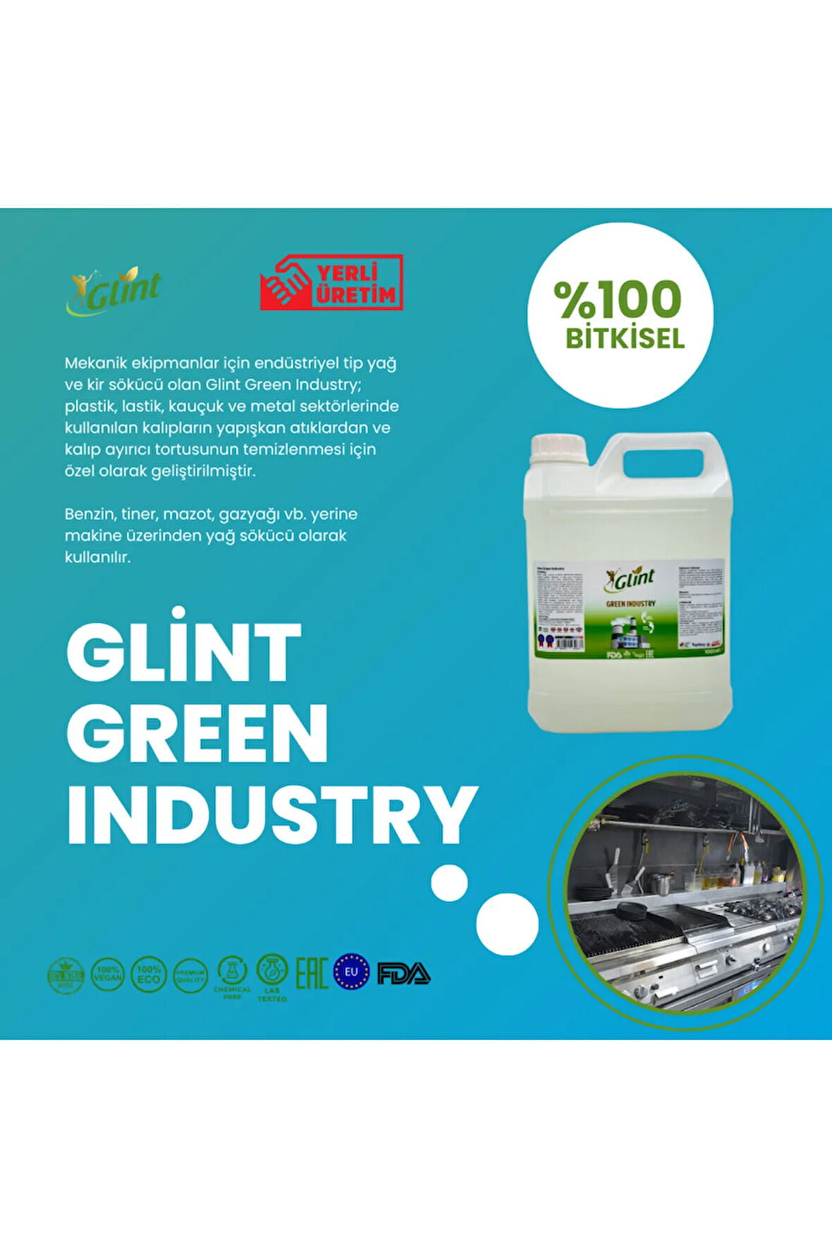 Glint  Green Industry 5 Lt %100 Bitkisel Yerli Üretim Ağır Kir Ve Yağ Çözücü Doğanın Gücü