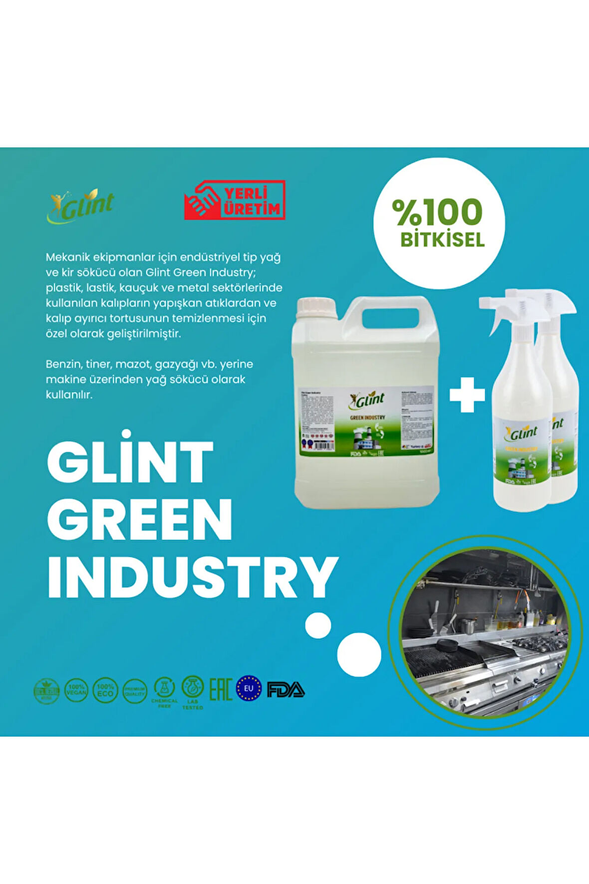 Glint  Green Industry 5 Lt 2 X 1 Lt %100 Bitkisel Endüstriyel Ekstra Güçlü Wc Kireç Temizleyici